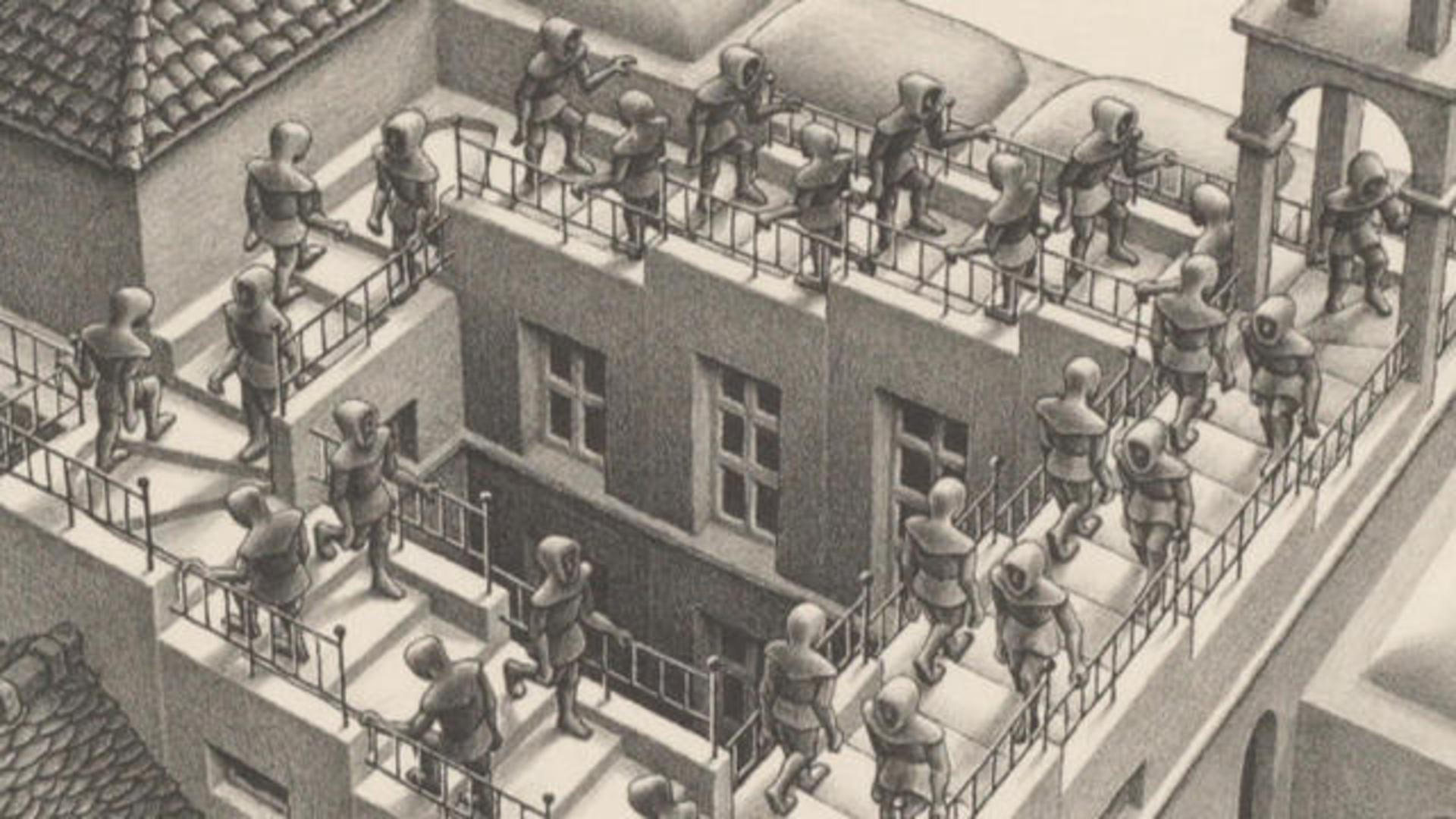 Ascending and Descending, M.C. Escher Wallpaper, 1920x1080 Full HD Desktop