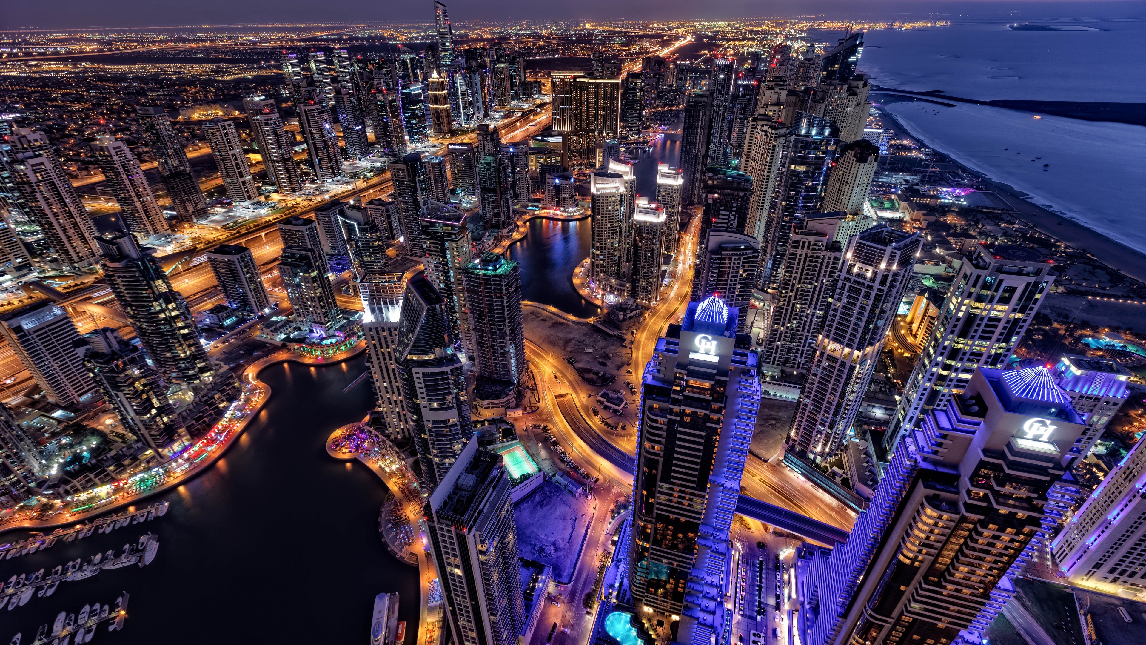 Dubai wallpaper 4K, Cityscape, Aerial view, Skyscrapers, 3840x2160 4K Desktop