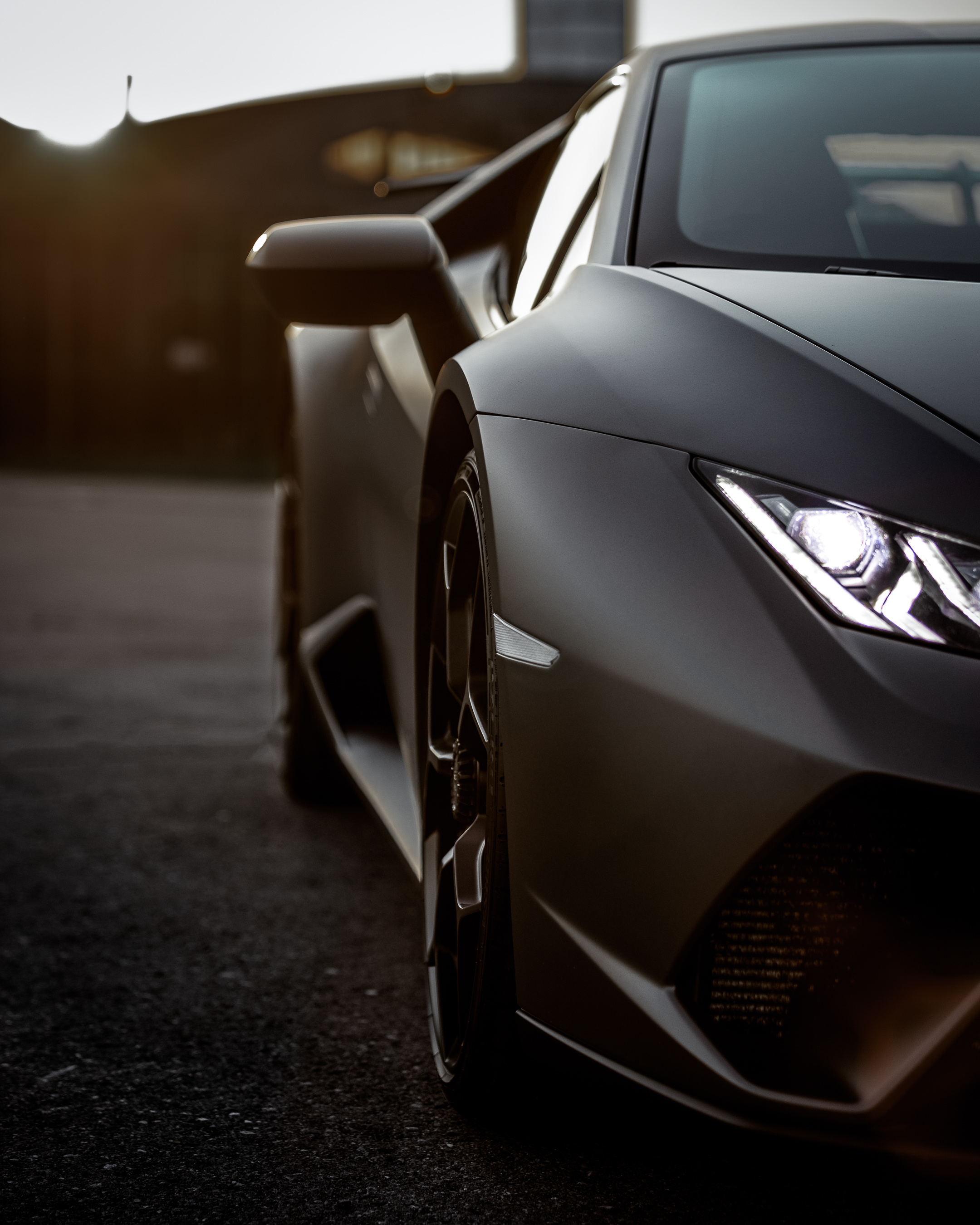 Lamborghini Huracan, LED headlight closeup, matte grey bodywork, HD Phone wallpaper
