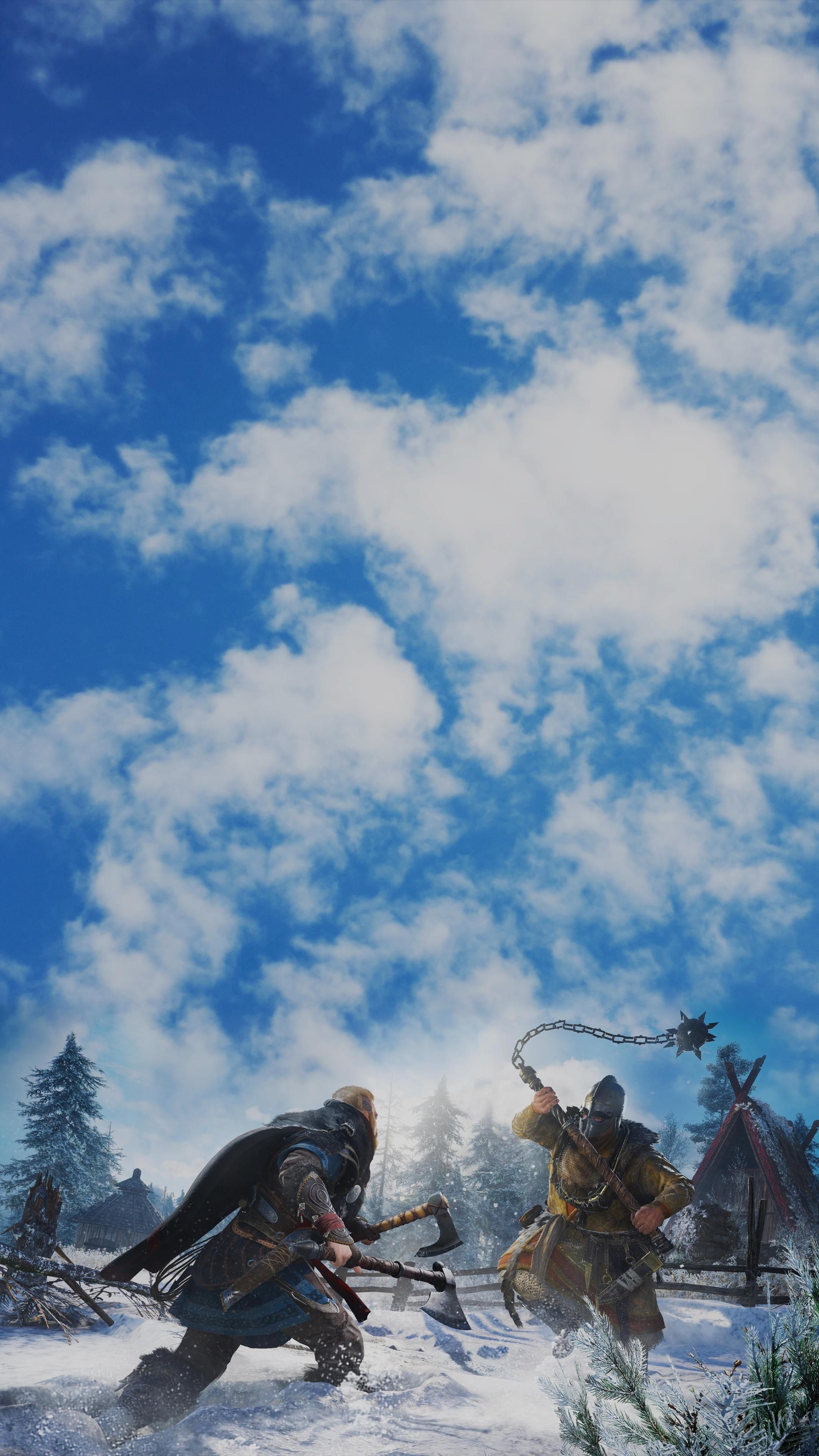 Eivor, Flail wielding Saxon warrior, Assassin's Creed Valhalla landscape, 4K Phone wallpaper