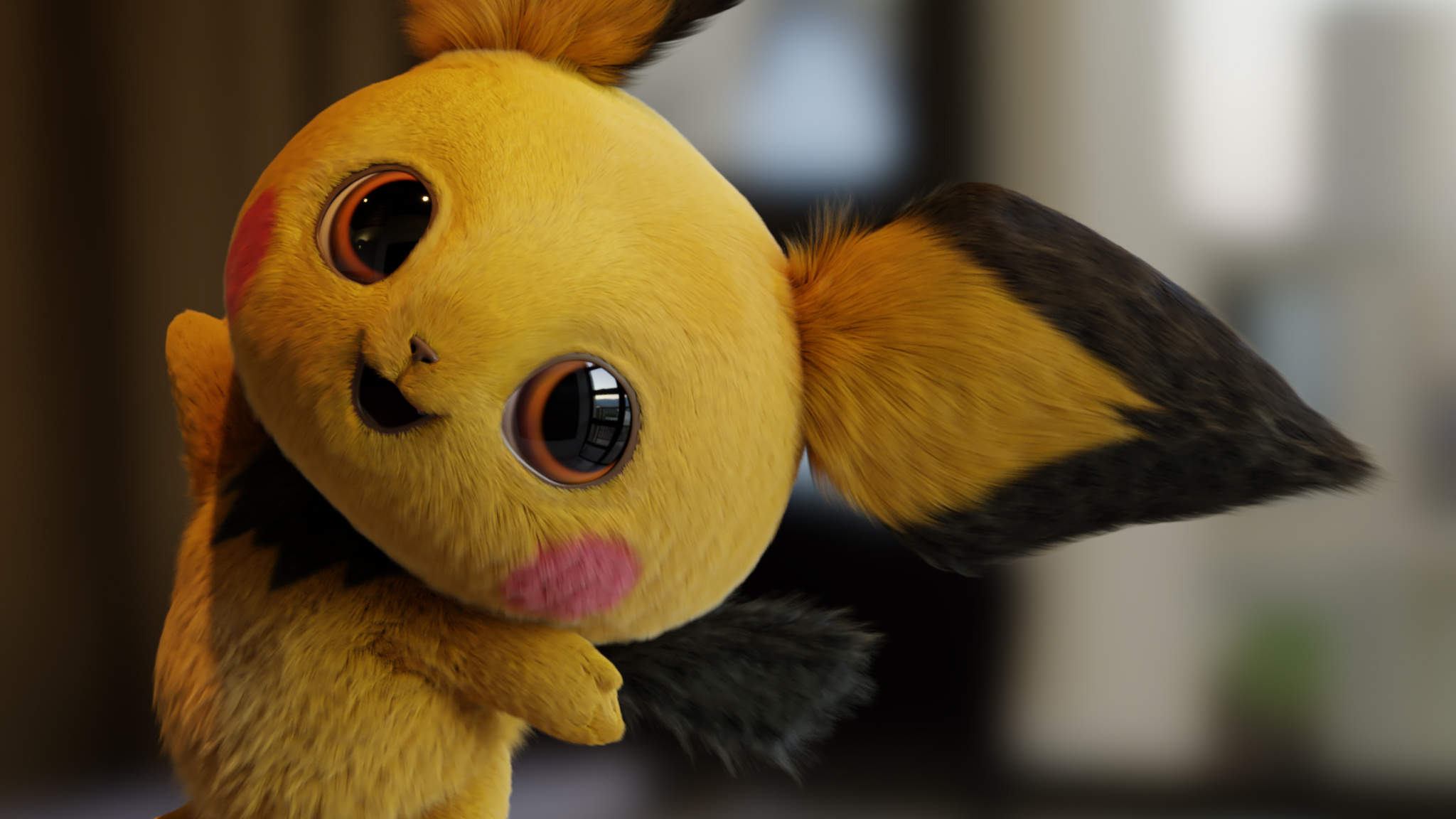 Pichu, Detective Pikachu style, fluffy yellow fur, HD Desktop wallpaper