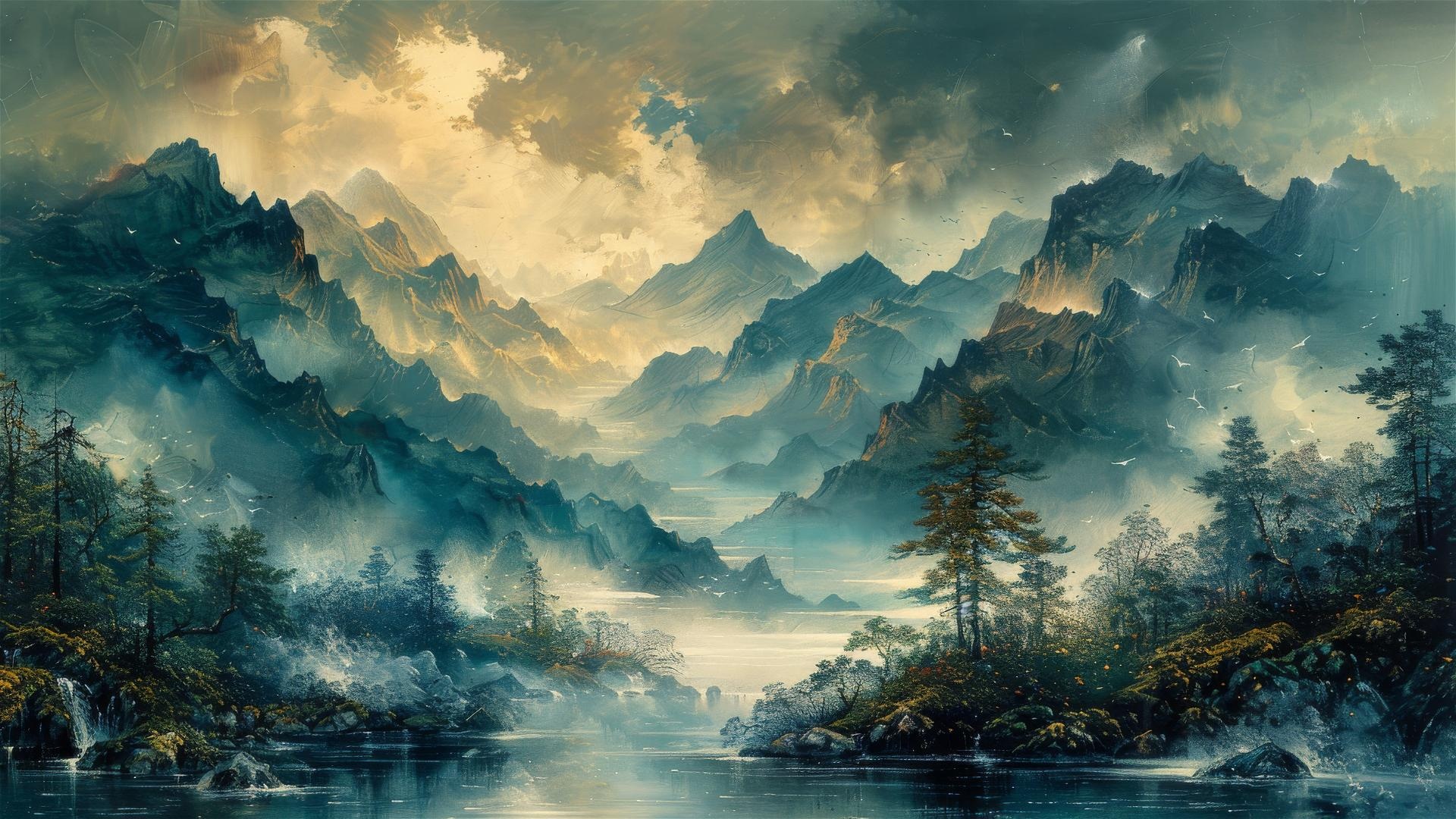 Mountain lake, Nature Artwork Wallpaper, 1920x1080 Full HD Desktop