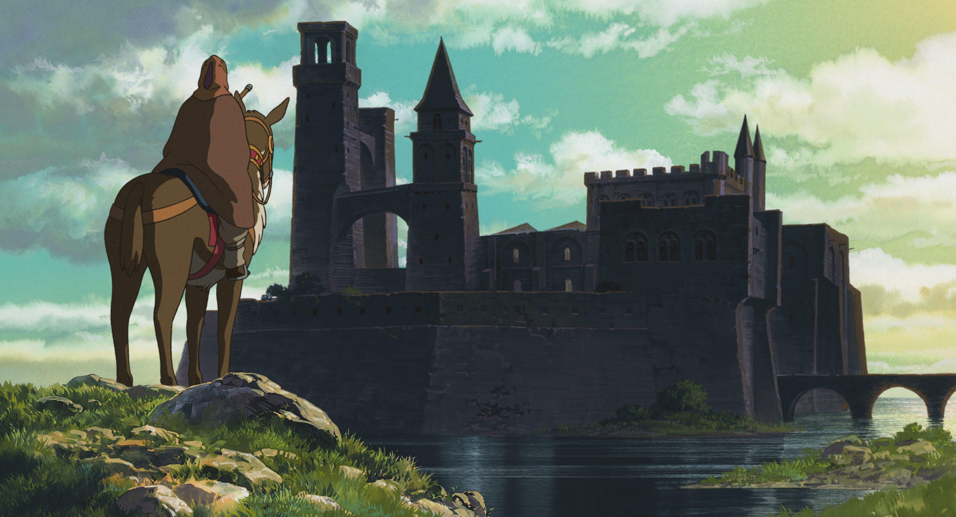 Ged, Tales from Earthsea, Cloaked rider on a hill, Dark castle fortress at dusk, HD Desktop wallpaper