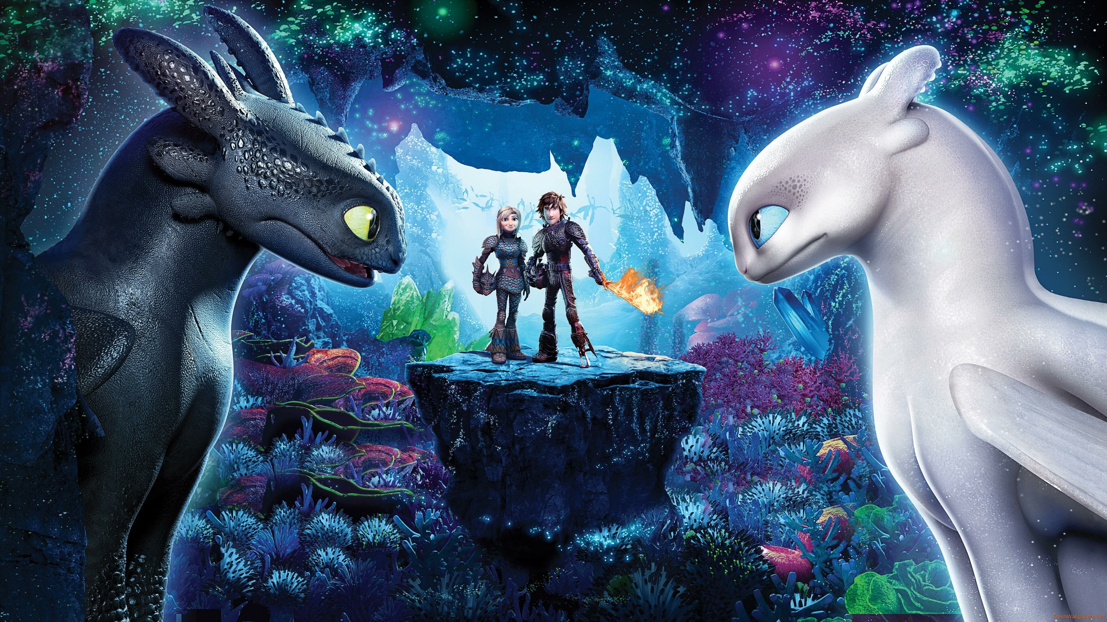 Hiccup and Light Fury, How to Train Your Dragon Wallpaper, 3840x2160 4K Desktop