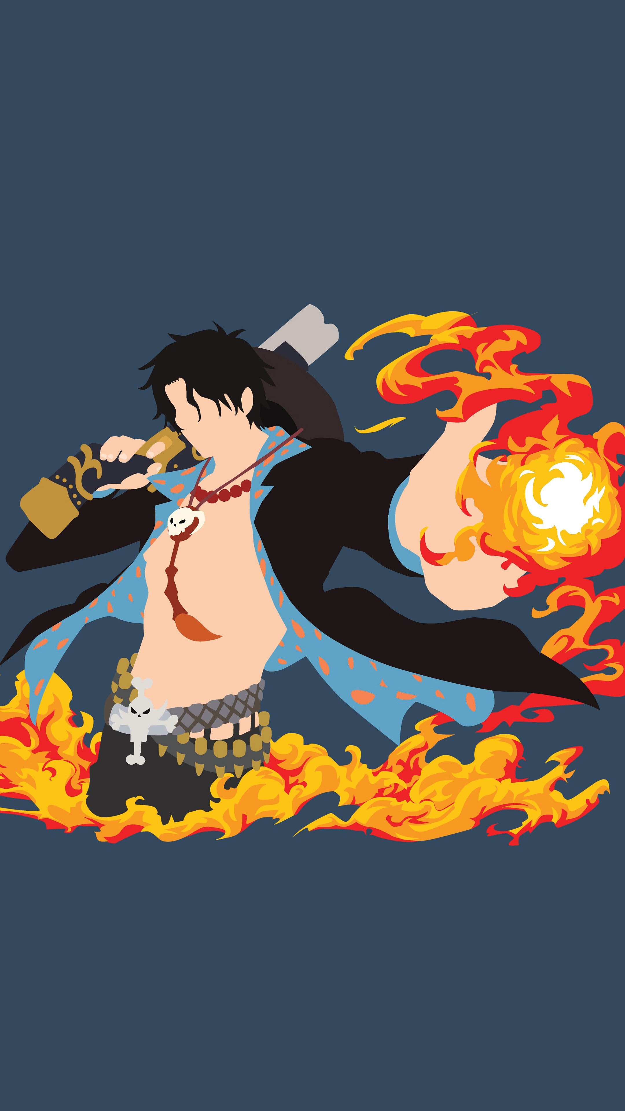 Portgas D. Ace, Mera Mera no Mi flames, minimalist anime vector art, 4K Phone wallpaper