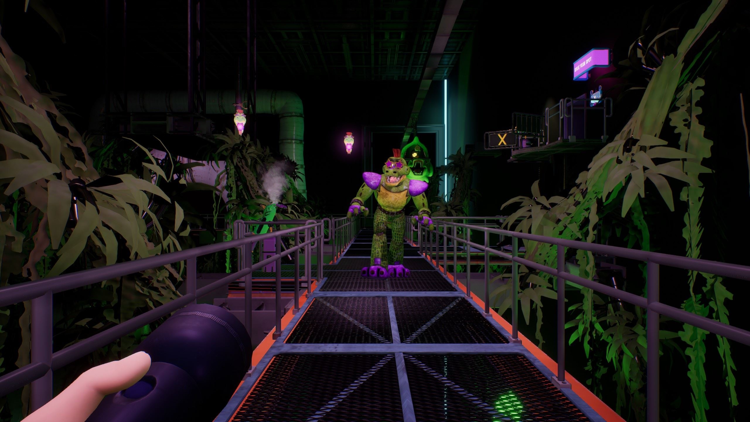 Montgomery Gator, Monty's Gator Golf catwalk, First-person flashlight perspective, HD Desktop wallpaper