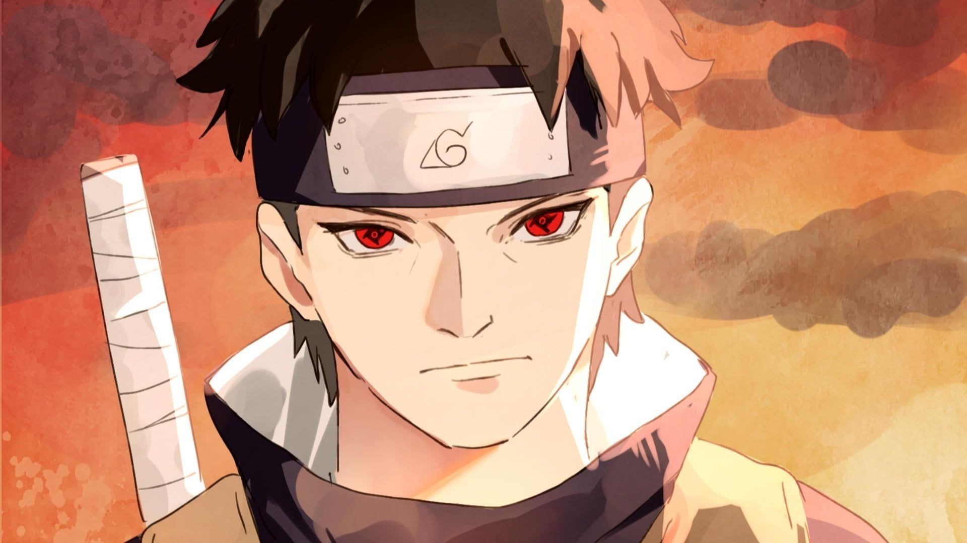 Shisui Uchiha, Mangekyo Sharingan eyes, Konoha forehead protector, Full HD Desktop wallpaper