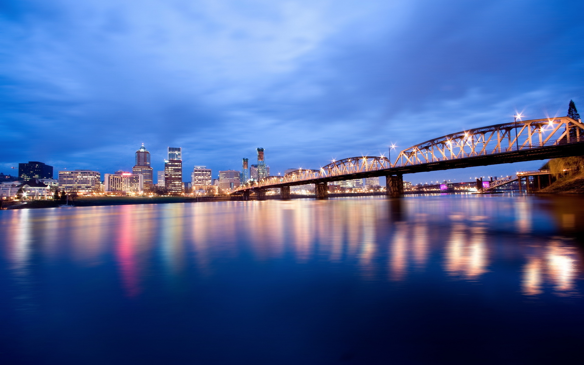 Portland, Rivers night lights, 1920x1200 HD Desktop