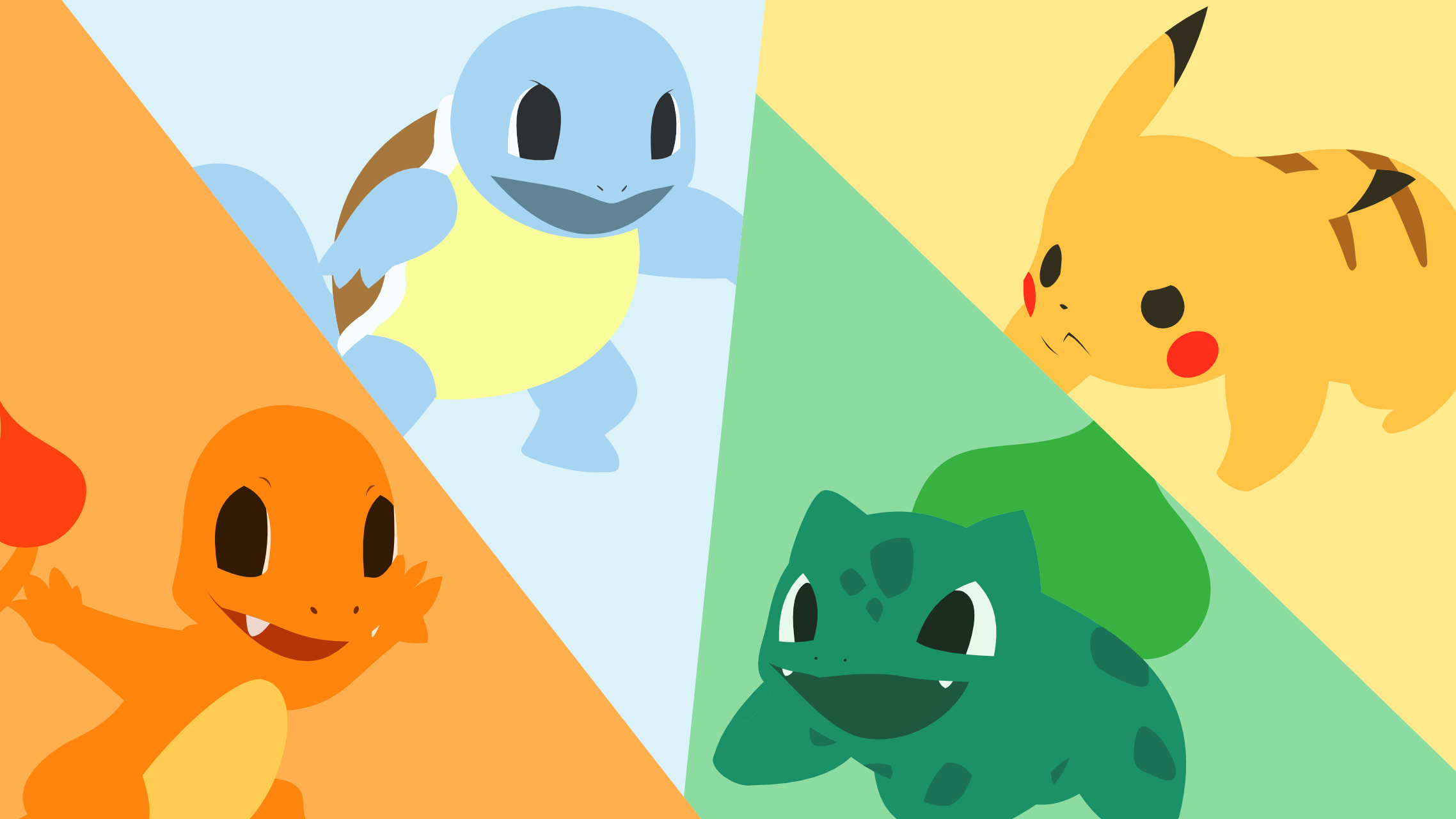 Pikachu, Charmander, Squirtle, Bulbasaur, Generation I Pokemon starters, HD Desktop wallpaper