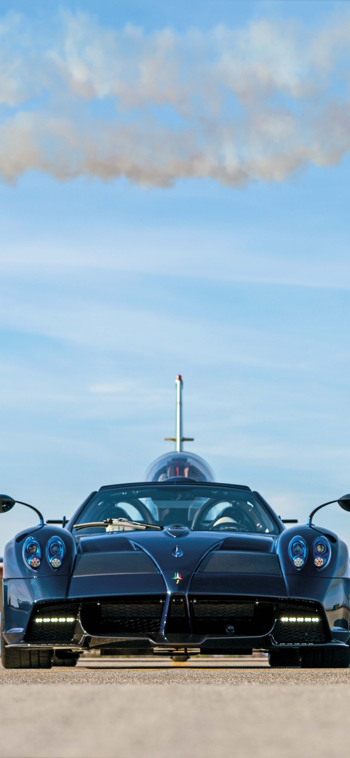 Pagani Huayra, Fighter jet canopy, Smoke trail in sky, HD Phone wallpaper