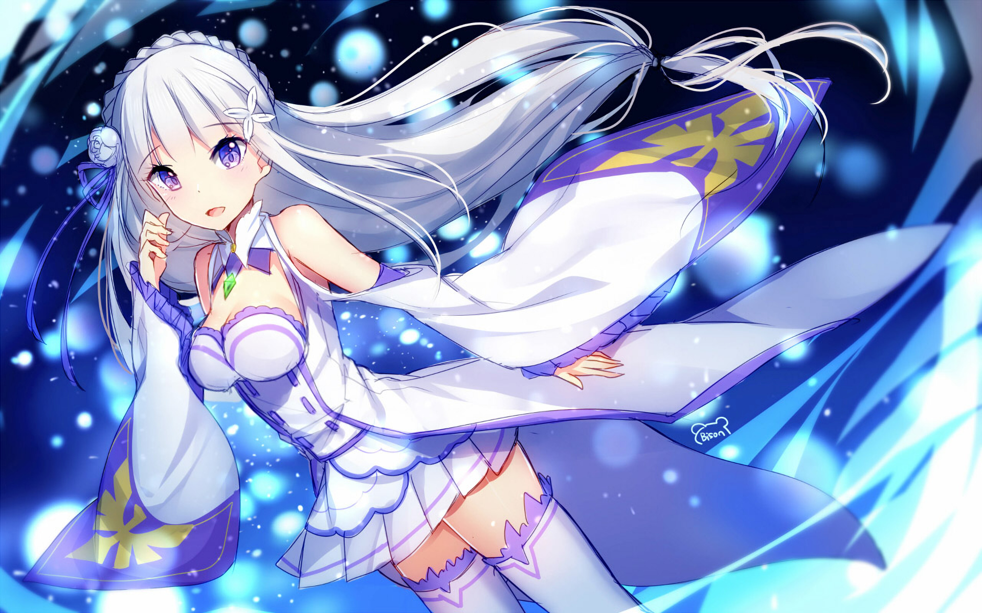 Emilia, Re:Zero - Starting Life in Another World, Glowing blue magic particles, HD Desktop wallpaper