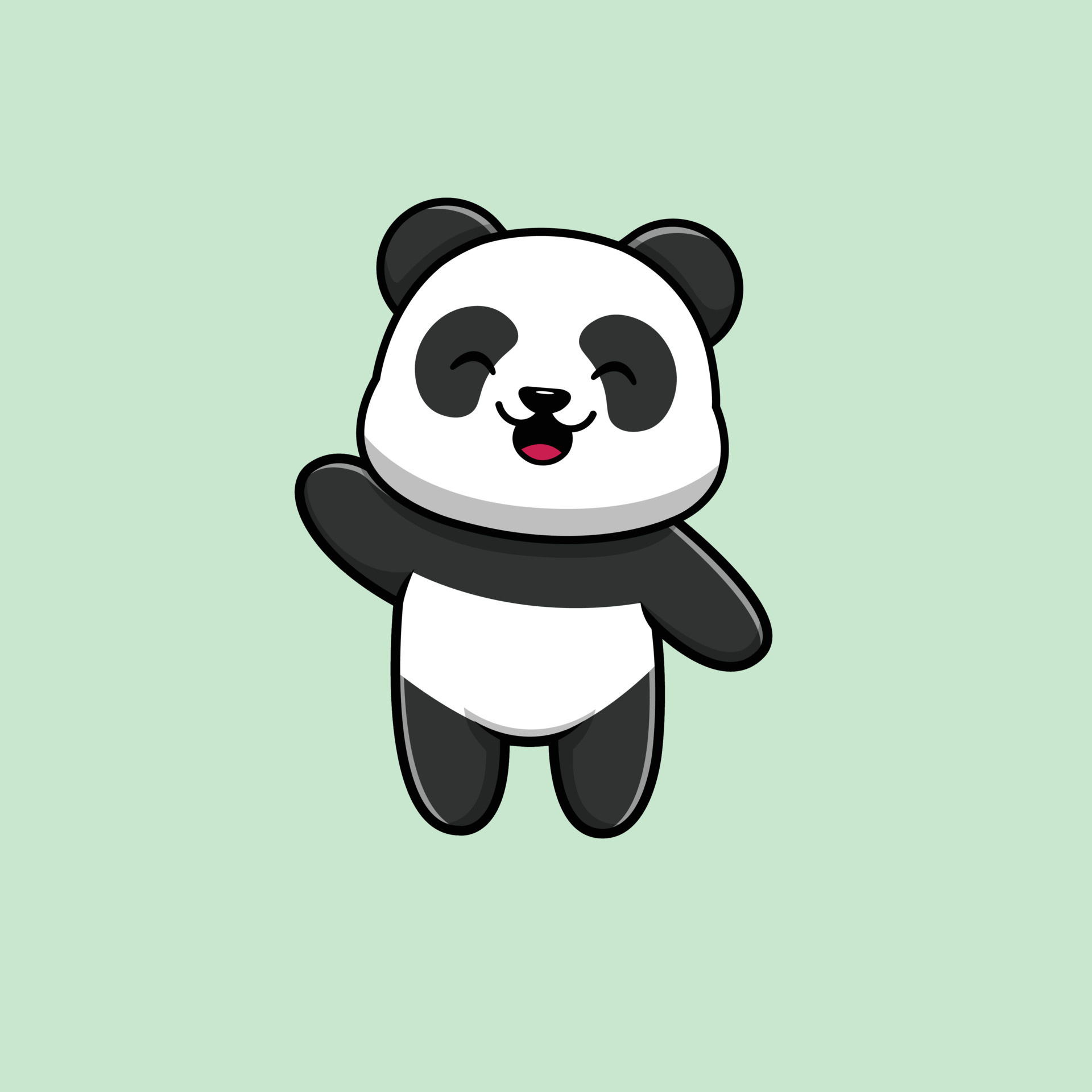 Waving cartoon panda, Cute chibi panda bear, Pastel green background, HD Phone wallpaper