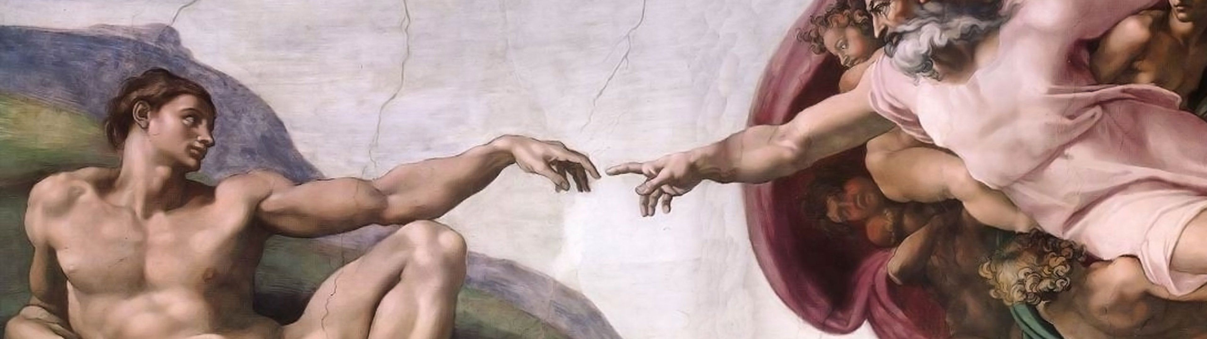 Michelangelo, Adam and Eve, Monitor wallpaper, Aesthetic, 3840x1080 Dual Screen Desktop