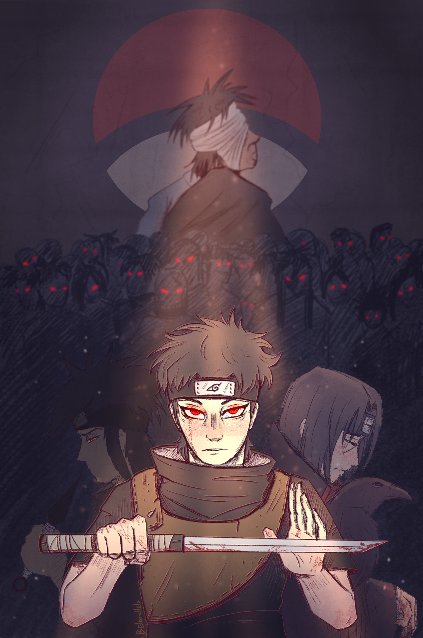 Shisui Uchiha, Itachi Uchiha, Danzo Shimura, Uchiha clan crest, HD Phone wallpaper