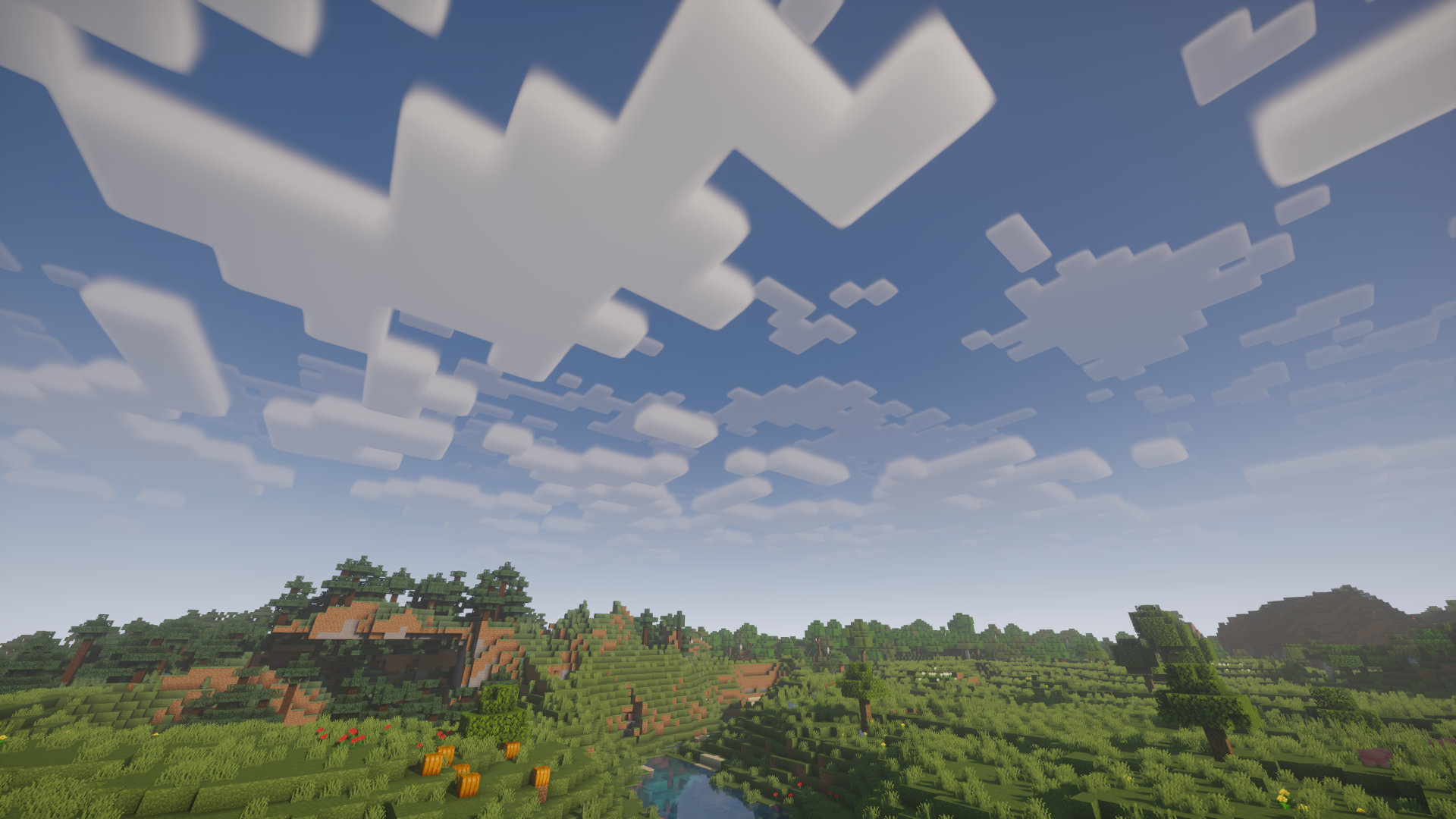 Minecraft blocky clouds, Minecraft plains biome, Minecraft pumpkin patch, Full HD Desktop wallpaper