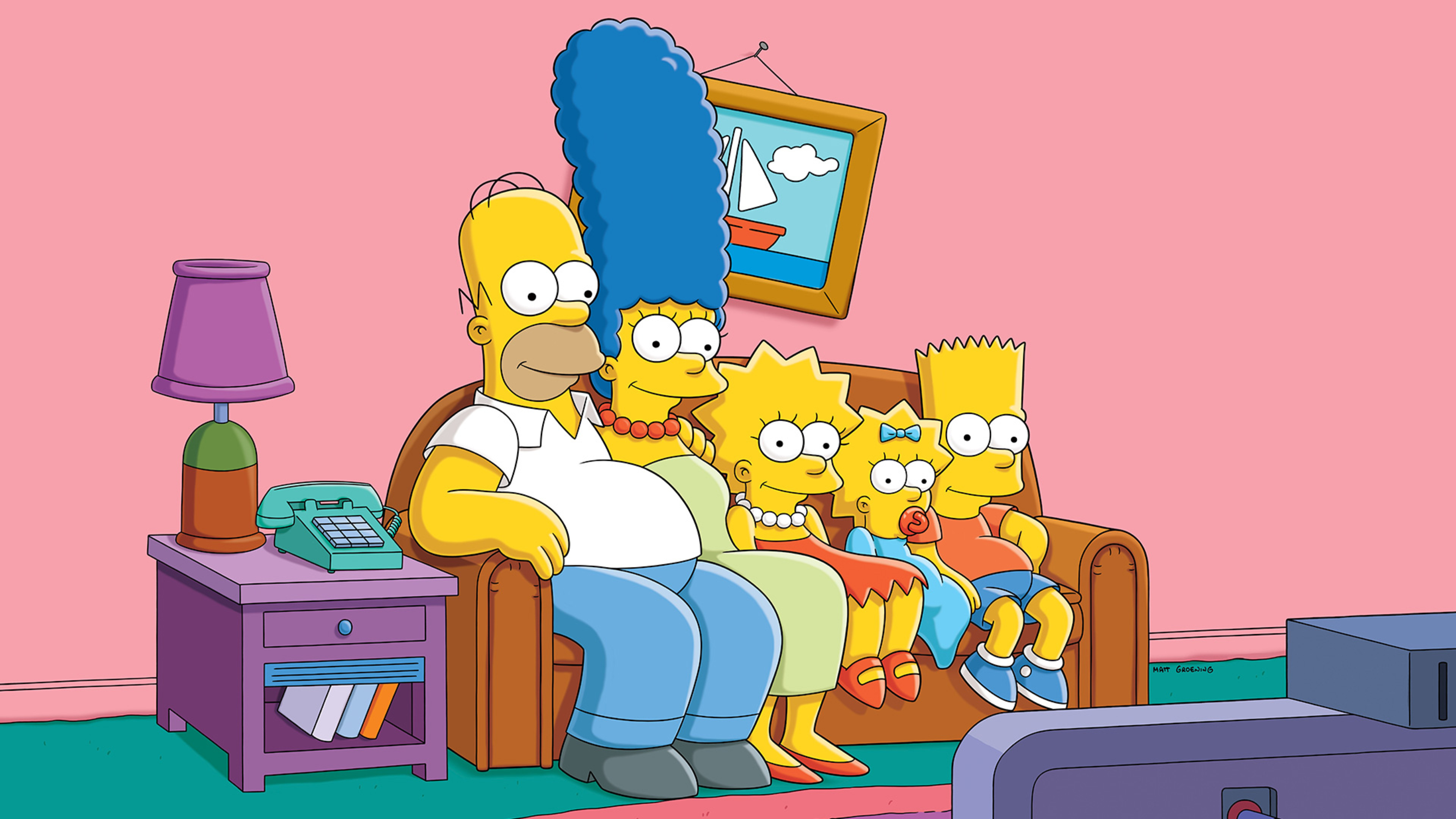The Simpsons couch gag, Bart Simpson, Homer Simpson, Marge Simpson, Lisa Simpson, 4K Desktop wallpaper