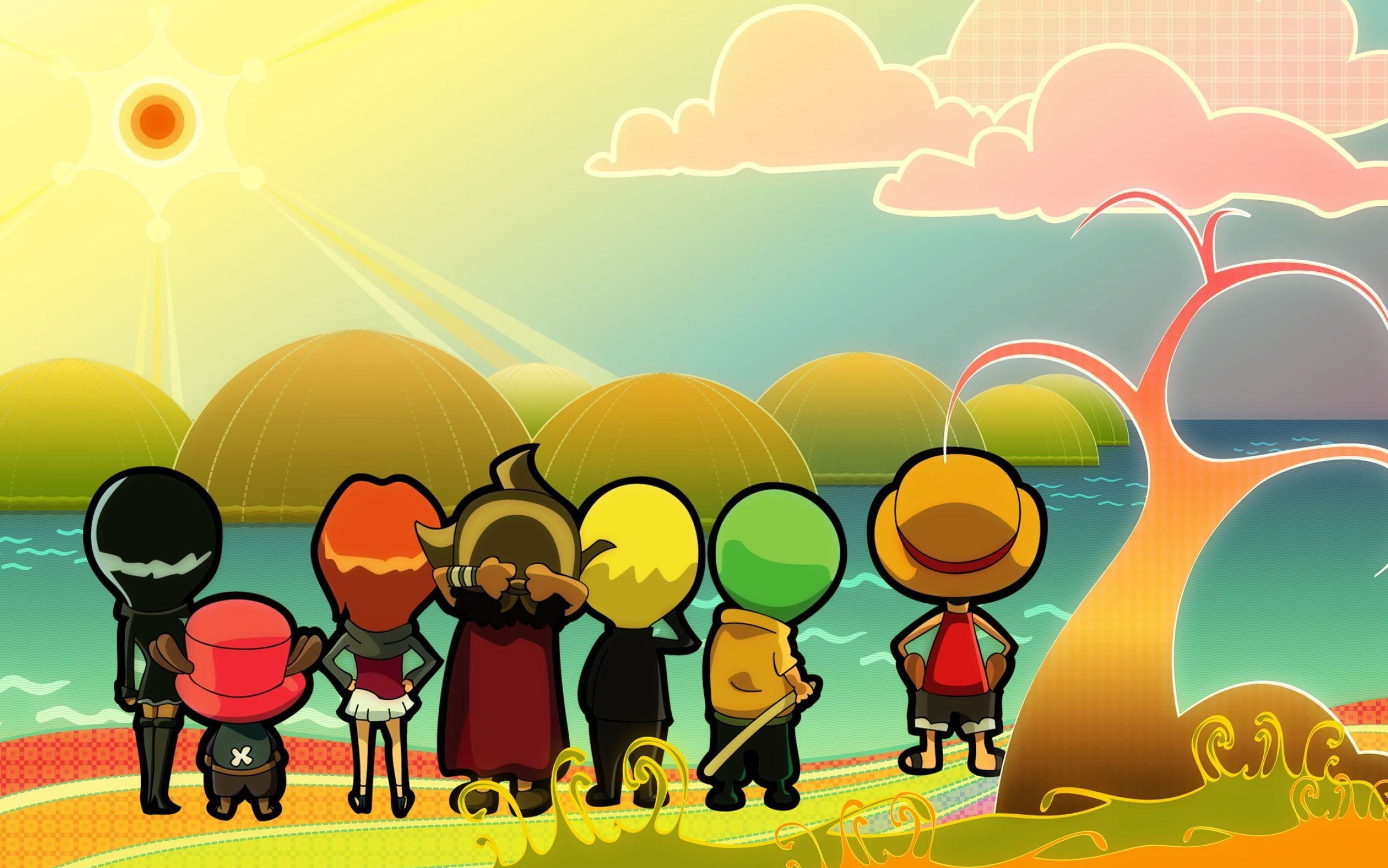 Straw Hat Pirates, Monkey D. Luffy, Tony Tony Chopper, Sogeking, Stylized coastal beach, HD Desktop wallpaper