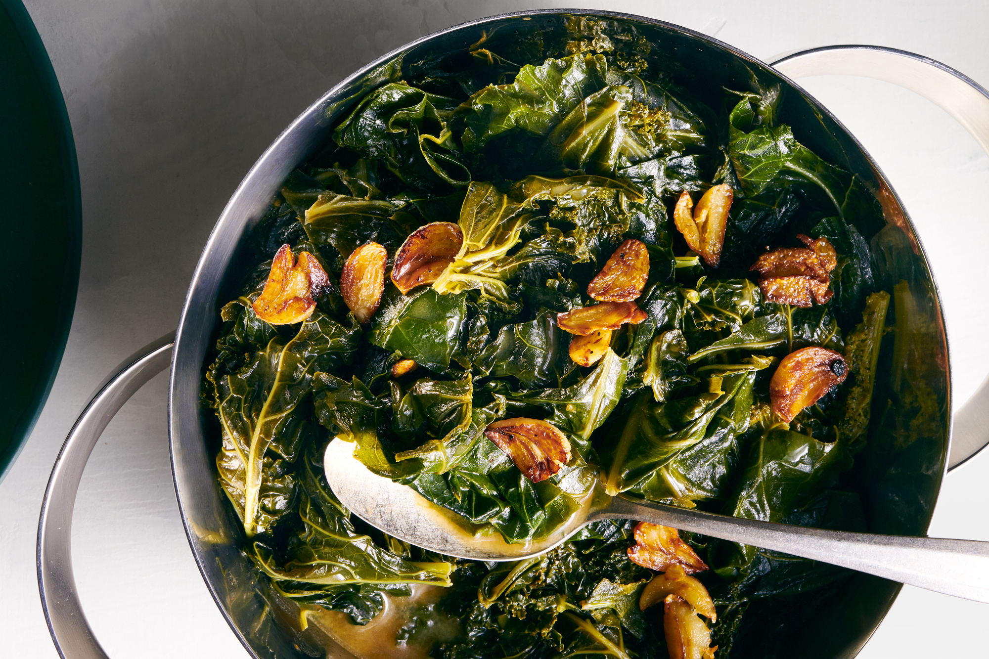 Braised greens perfection, Flavorful dish, Crispy garlic topping, Savory delight, 2000x1340 HD Desktop