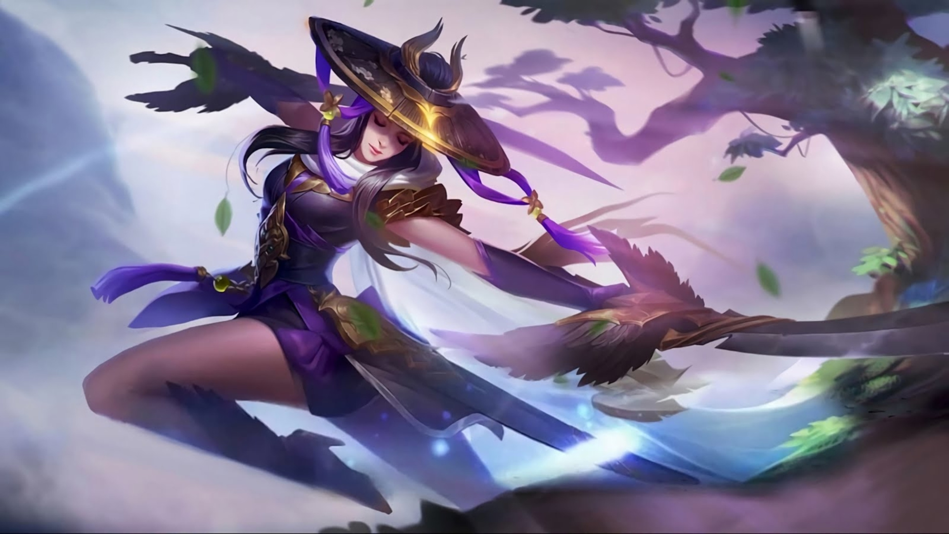 Mobile Legends Bang Bang, Asian Conical Hat Assassin, Feathered Dual Blades, Full HD Desktop wallpaper