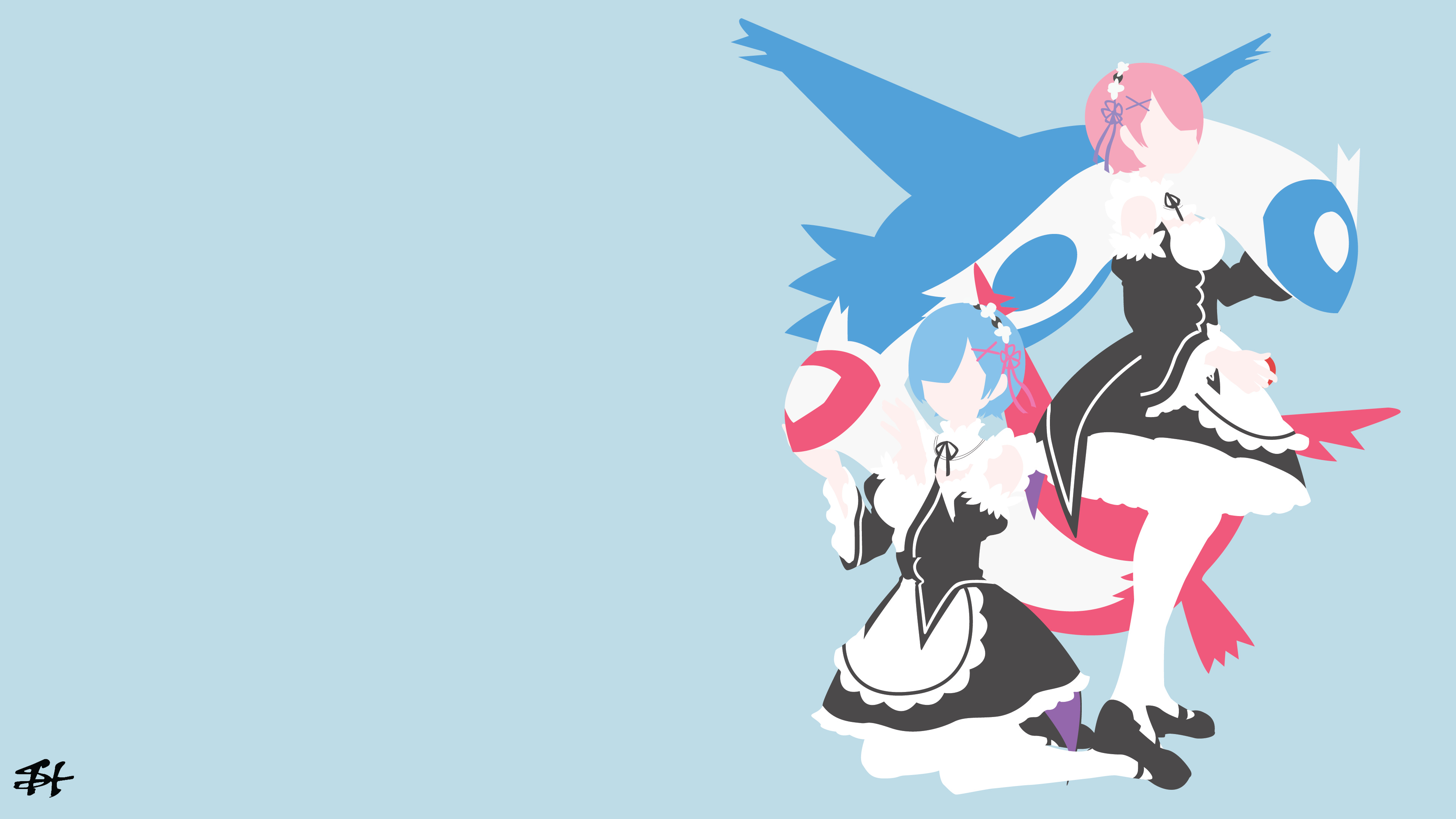 Pokemon crossover wallpaper, Latias and Latios, Minimalist art, Anime characters, 3840x2160 4K Desktop