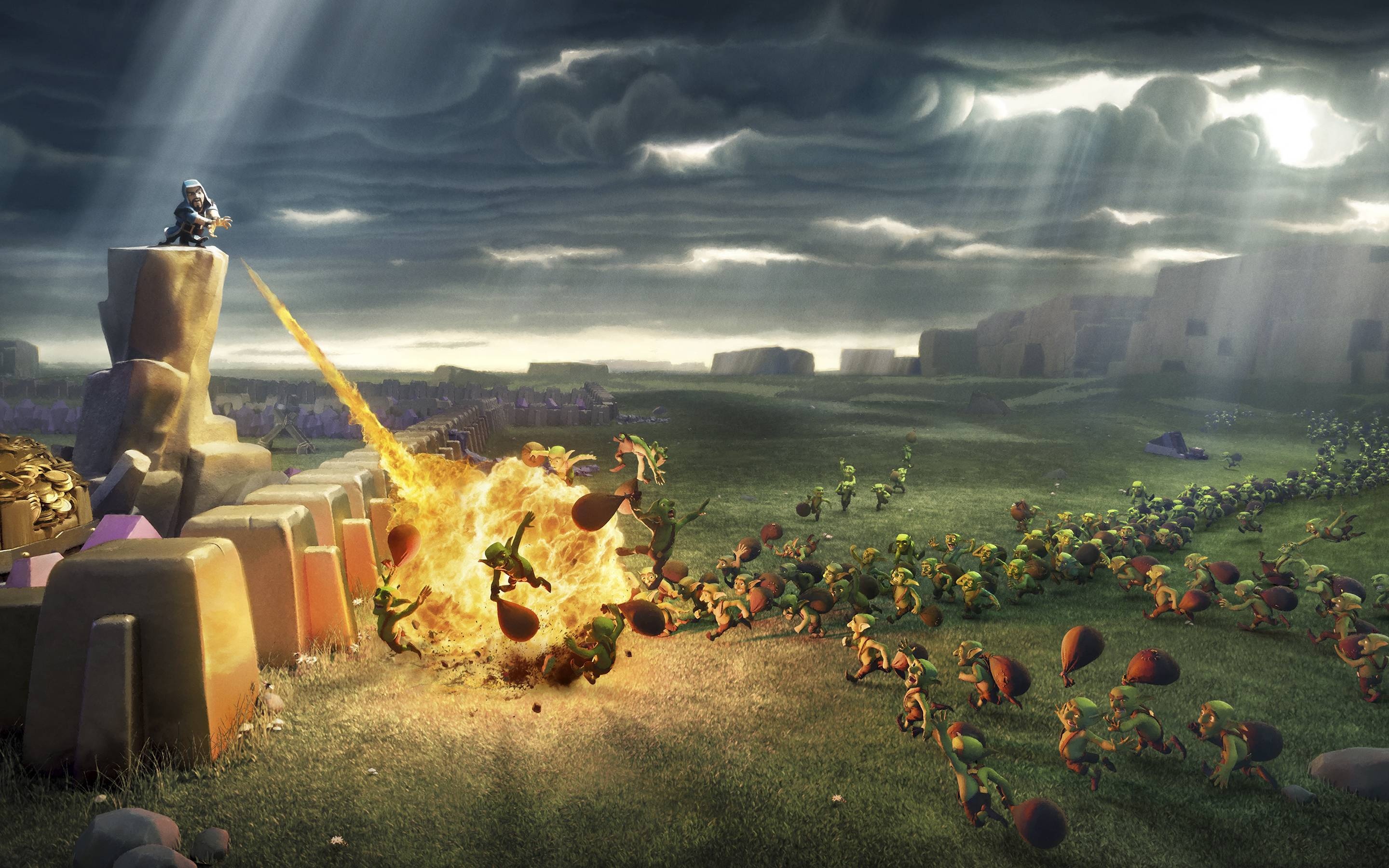 Clash of Clans Wiz attacking Goblins, Desperate battles, Explosive magic, Thrilling encounters, 2880x1800 HD Desktop