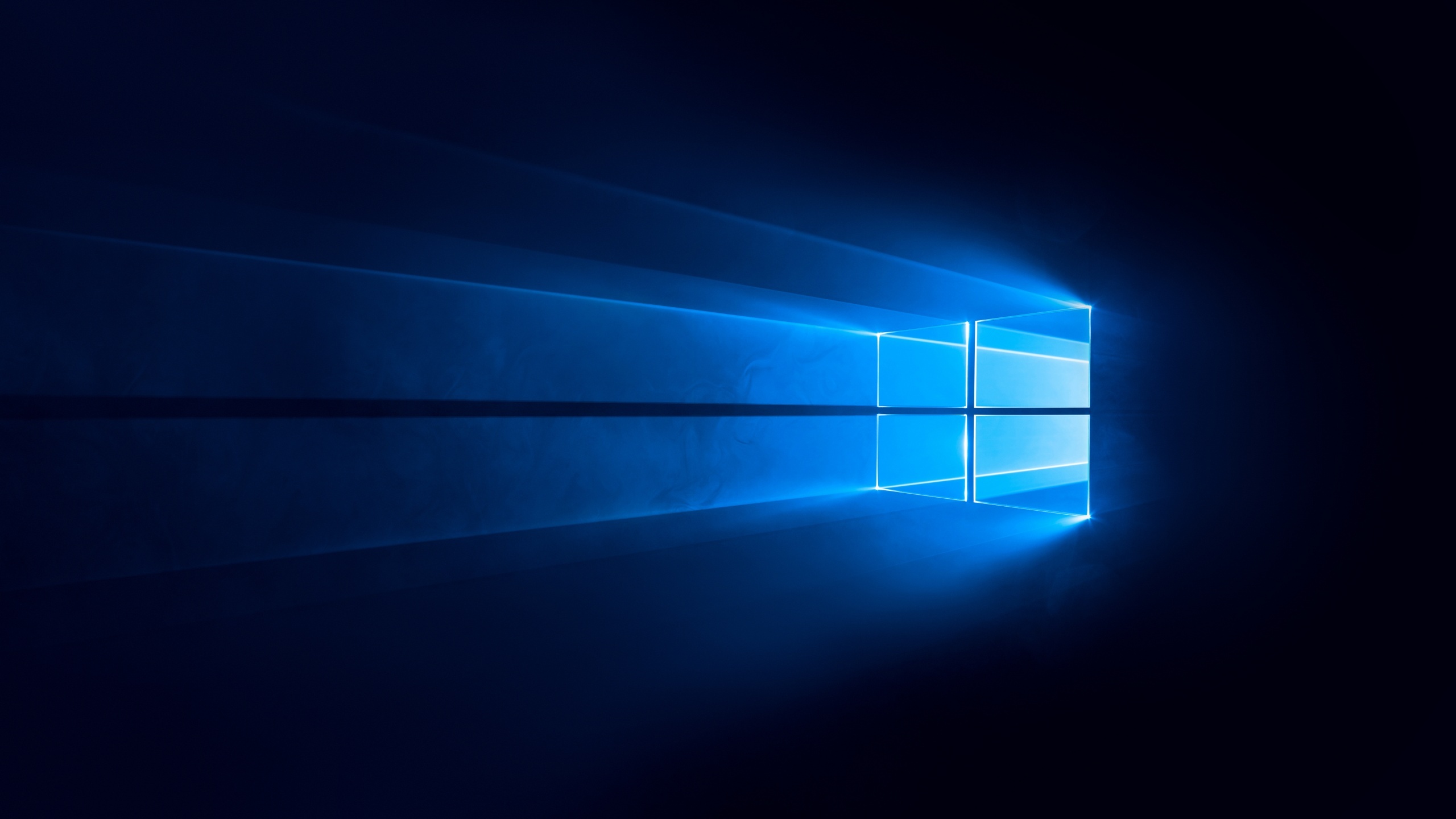 Windows 10 Hero logo, volumetric blue light rays, glowing window panes, HD Desktop wallpaper