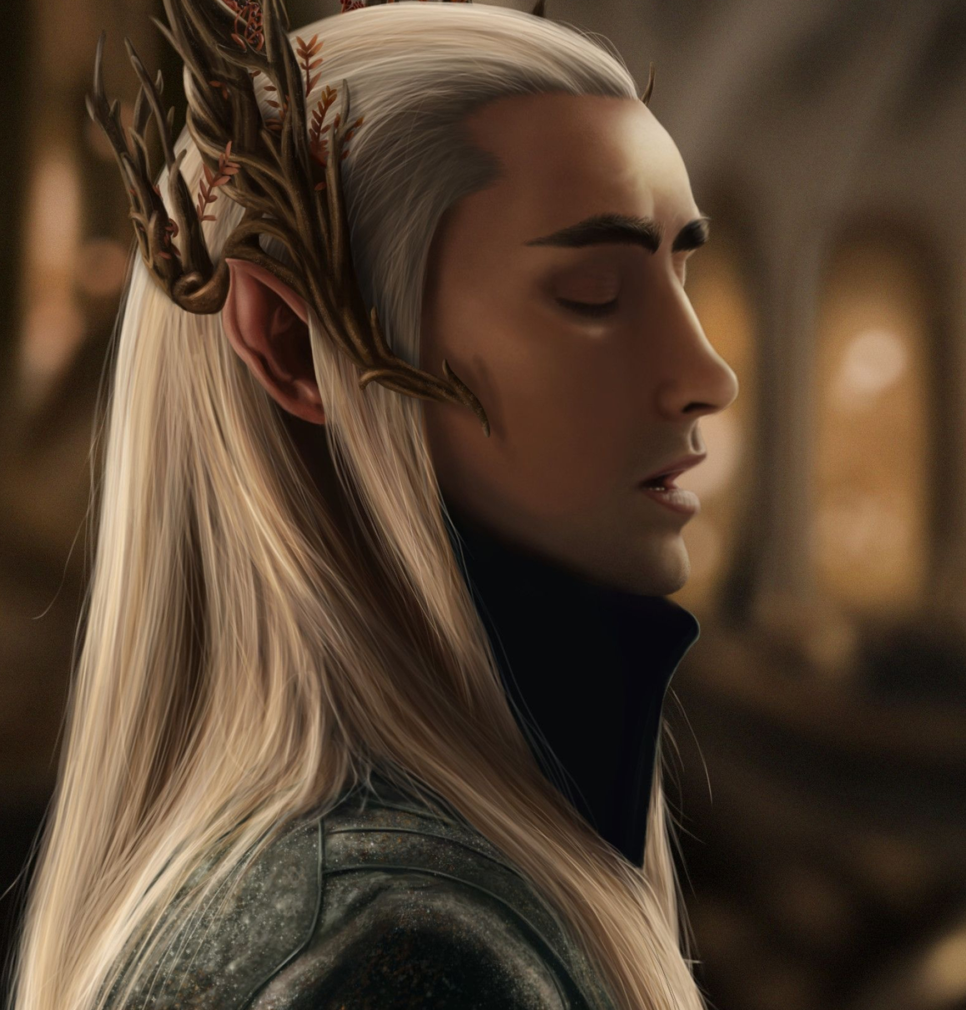 Thranduil art, The Hobbit artwork, Dark background, Elven king, 1920x2010 HD Phone