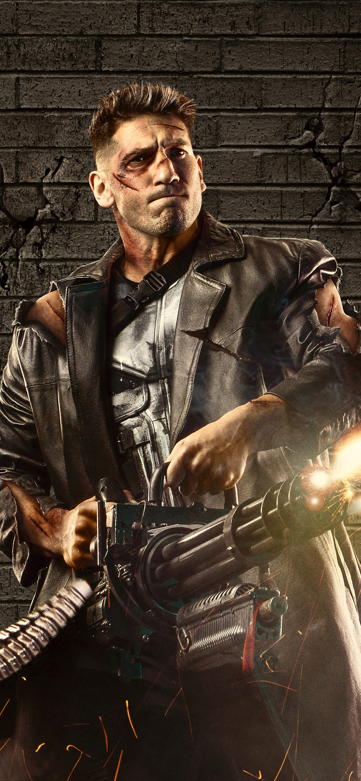 Jon Bernthal as Frank Castle, Handheld rotary minigun, Punisher skull tactical vest, HD Phone wallpaper