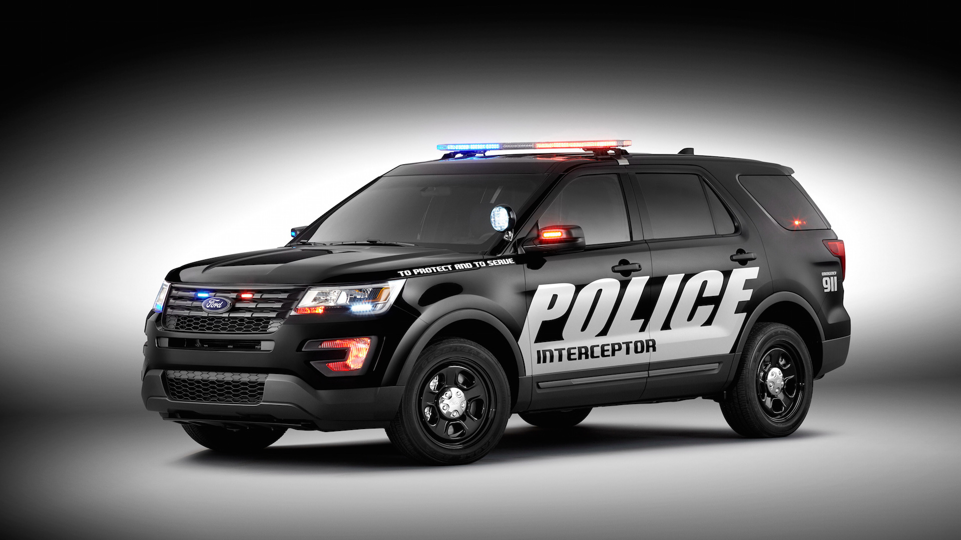 Ford Police Interceptor Utility, Rooftop emergency lightbar, Studio spotlight backdrop, Full HD Desktop wallpaper