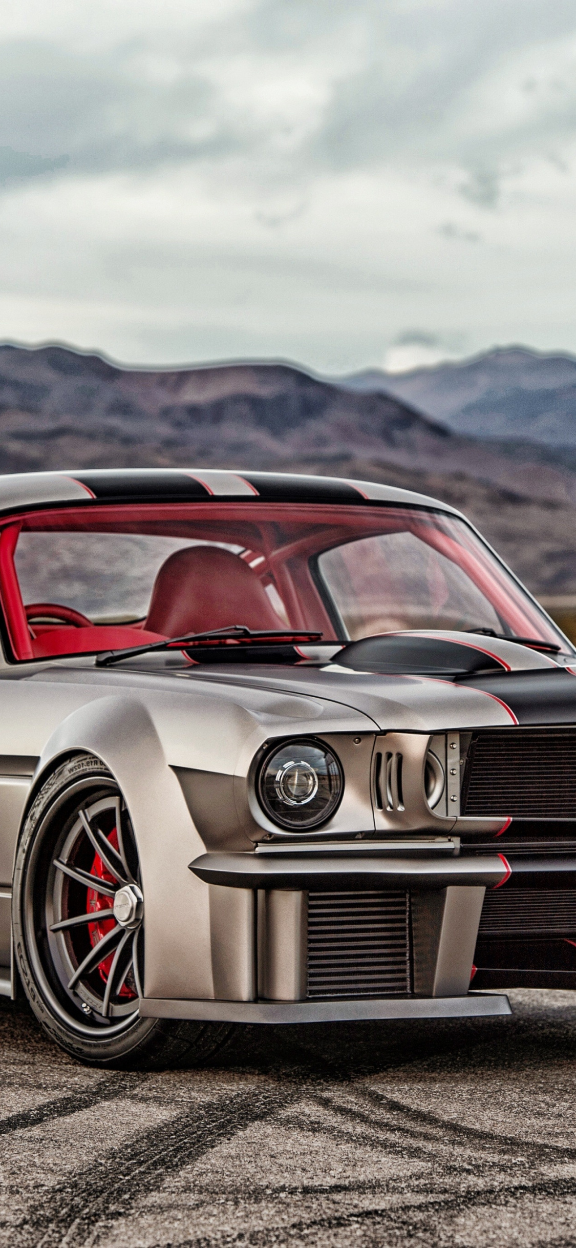 Timeless Kustoms Vicious Mustang, red roll cage interior, desert mountain backdrop, HD Phone wallpaper