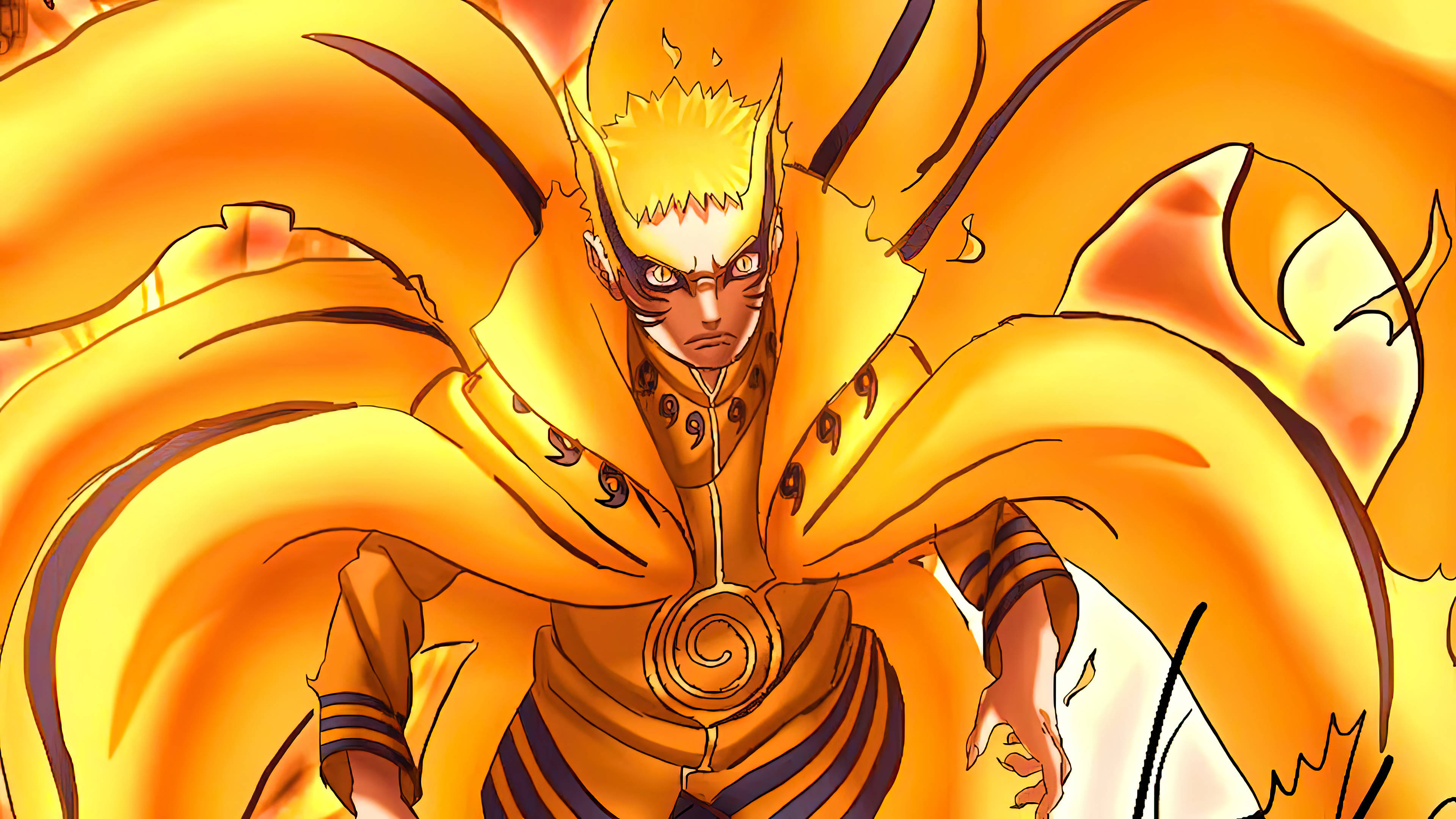 Hokage Naruto Uzumaki, Kurama Chakra Mode, Nine-Tails chakra cloak, 4K Desktop wallpaper