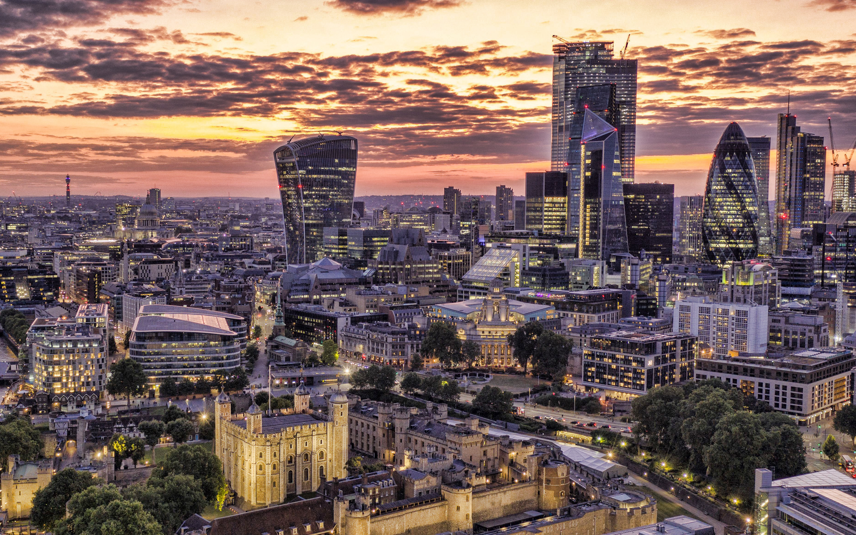 30 St Mary Axe, Leadenhall Building, London cityscape, Skyscrapers, 2880x1800 HD Desktop