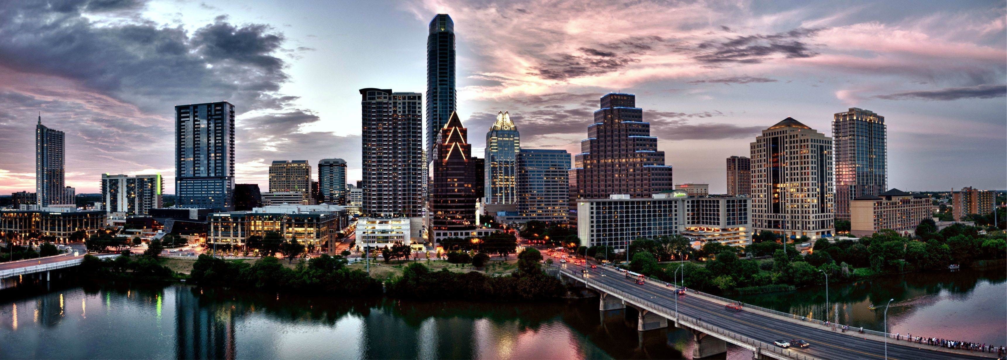 Austin Skyline, Travels, 68 background pictures, 3450x1240 Dual Screen Desktop