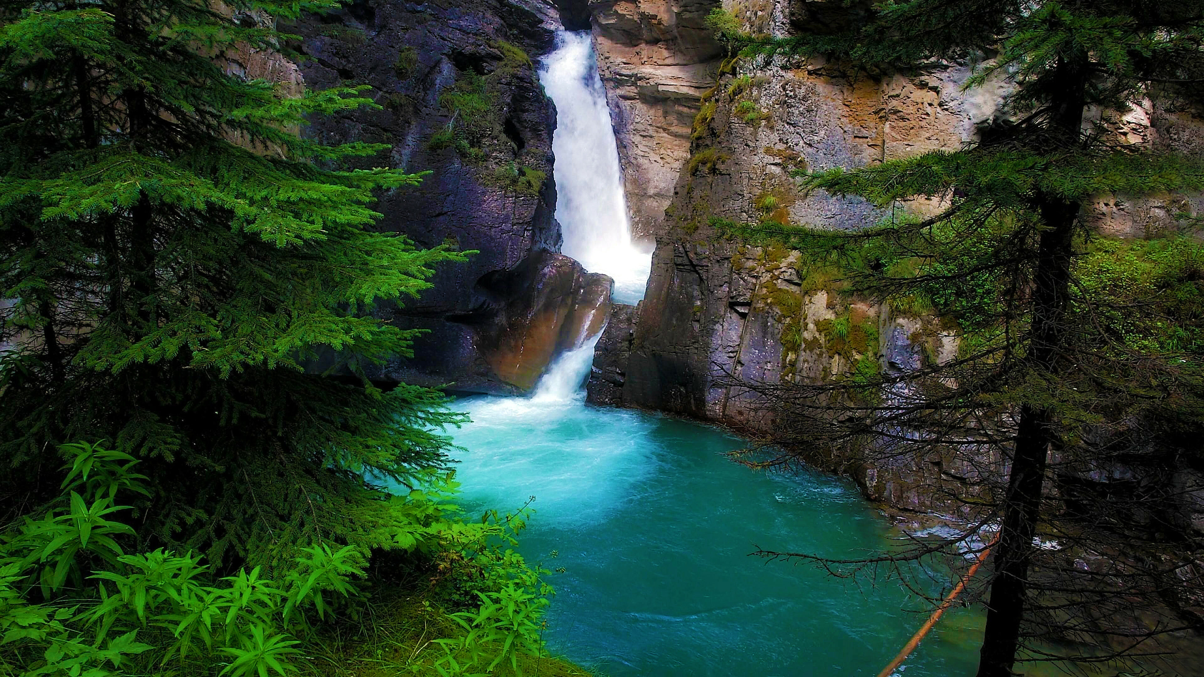 Johnston Canyon, Waterfalls Wallpaper, 3840x2160 4K Desktop