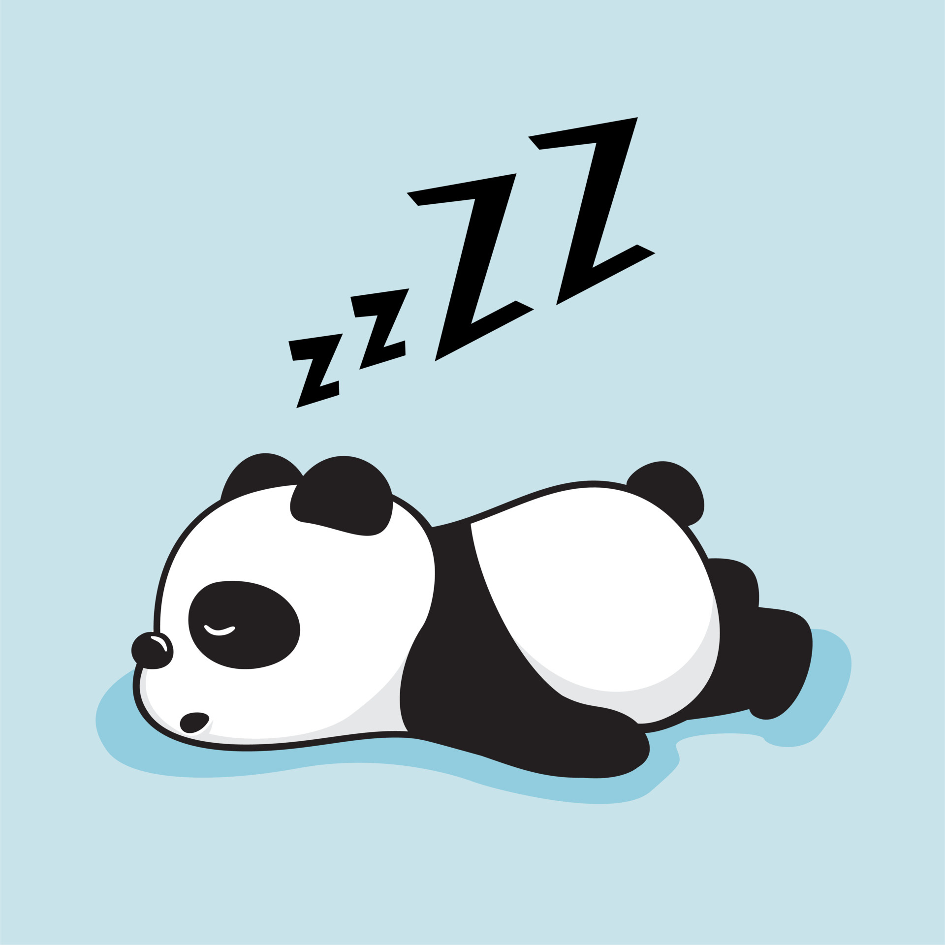 Sleeping cartoon panda, Black ZZZZ sleeping symbol, Light blue minimalist background, HD Phone wallpaper