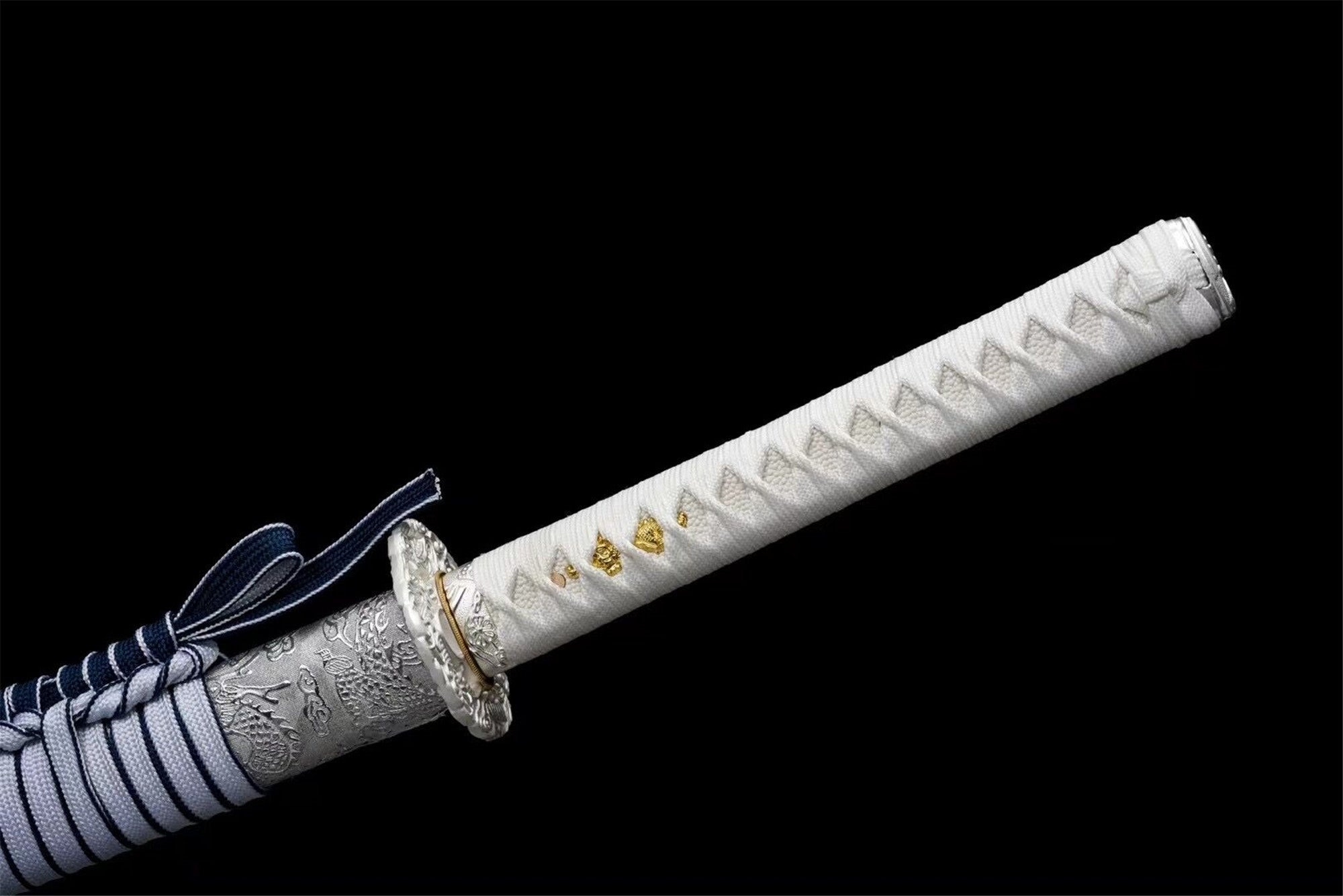 Katana hilt tsuka, Silver carved tsuba guard, Engraved silver saya scabbard, HD Desktop wallpaper