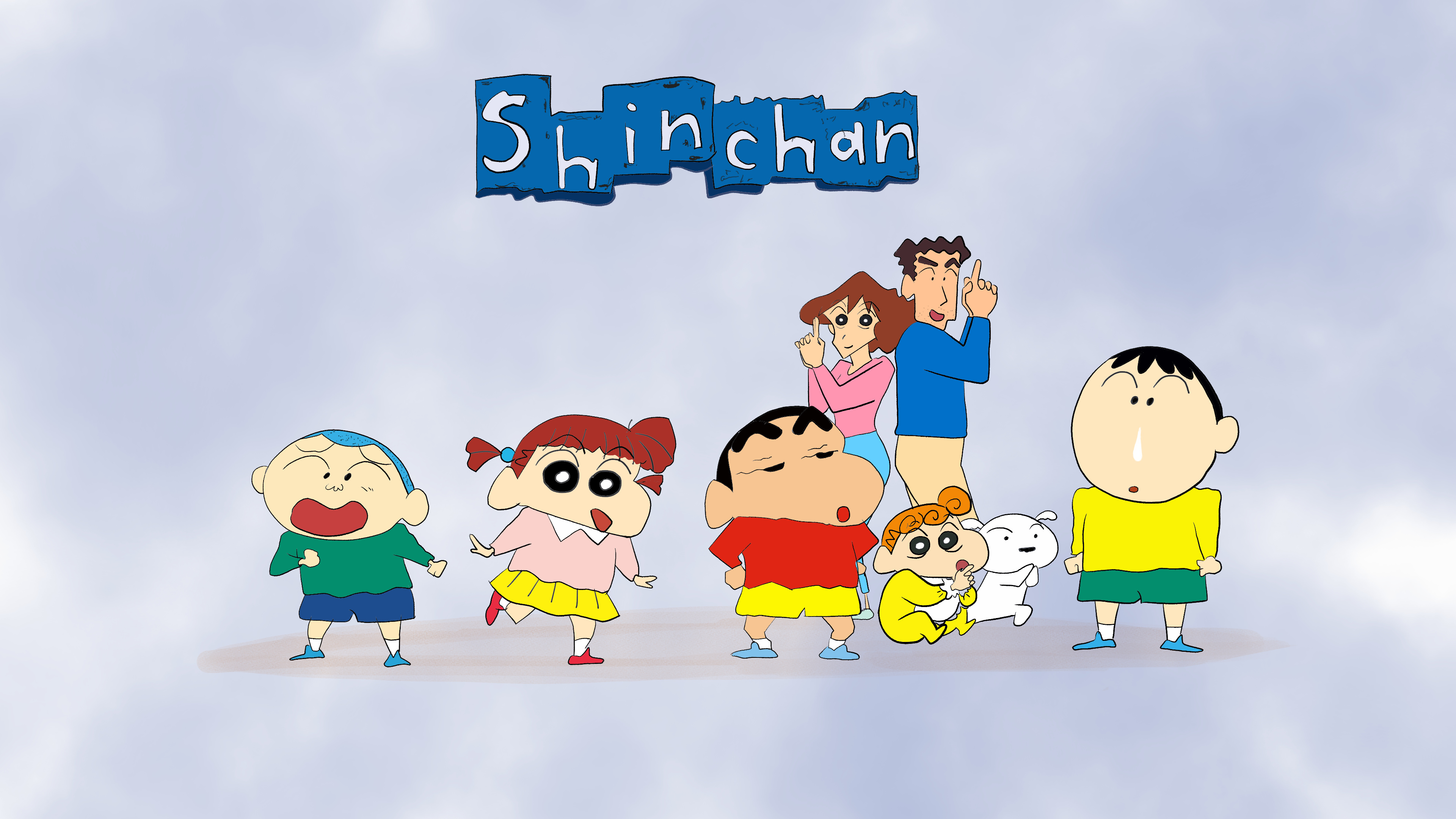 Shinnosuke Nohara, Shin chan text, Nohara family, Bo-chan, Nene Sakurada, 4K Desktop wallpaper