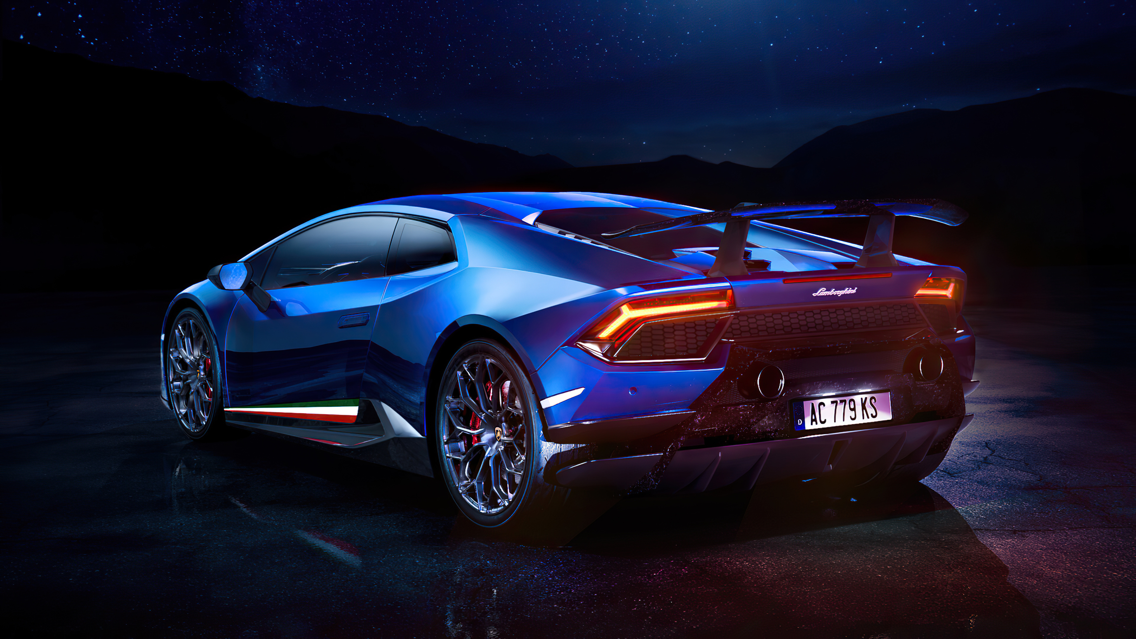 Lamborghini Huracan Performante, license plate AC 779 KS, starry night sky, 4K Desktop wallpaper