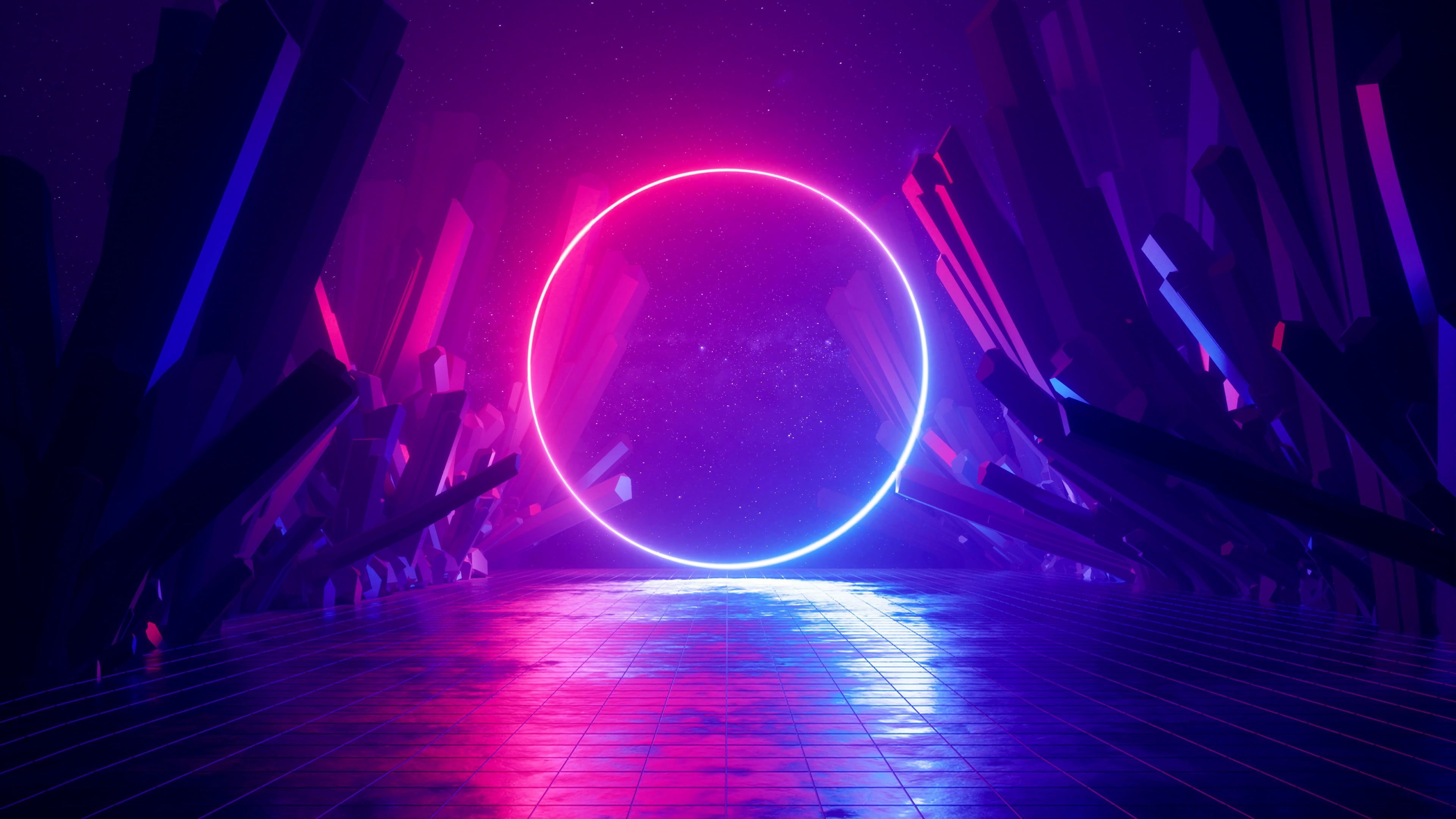 Circle, Neon Abstract Wallpaper, 3840x2160 4K Desktop