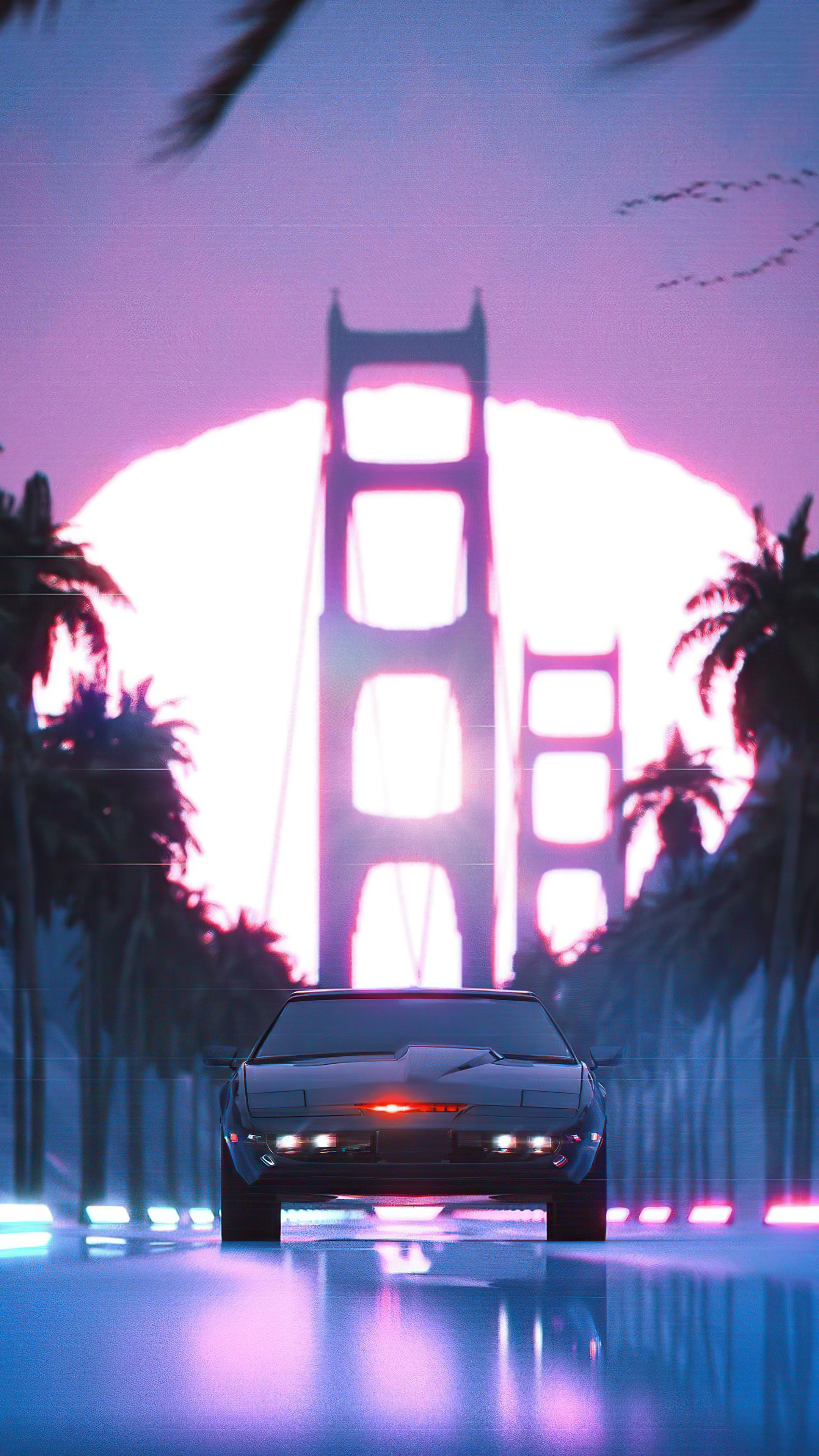 Knight Rider TV series, Black Knight Rider car, Vaporwave, Sony Xperia, 2160x3840 4K Phone