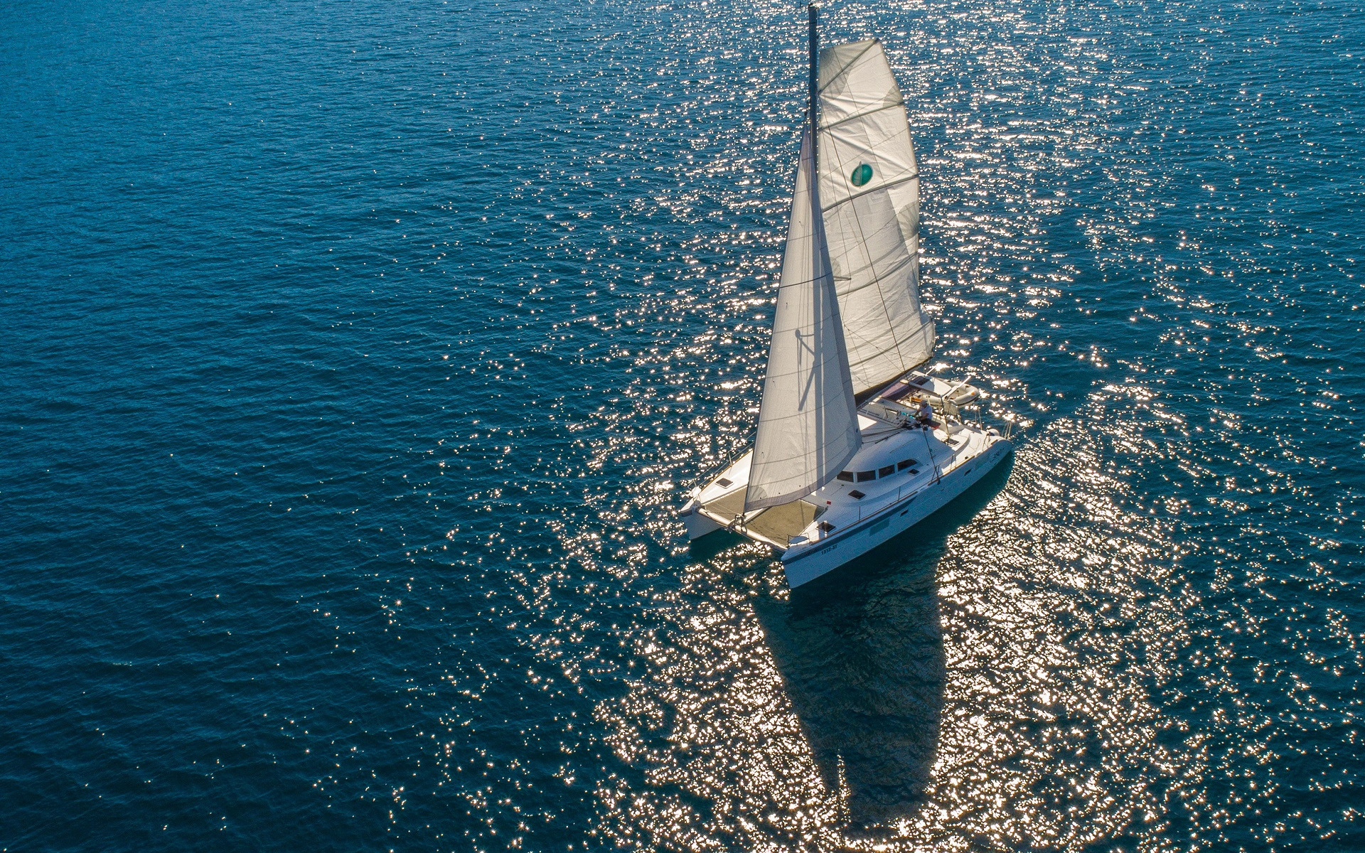 Catamaran, Sailing beauty, Lagoon 380, Evening sunset, 1920x1200 HD Desktop