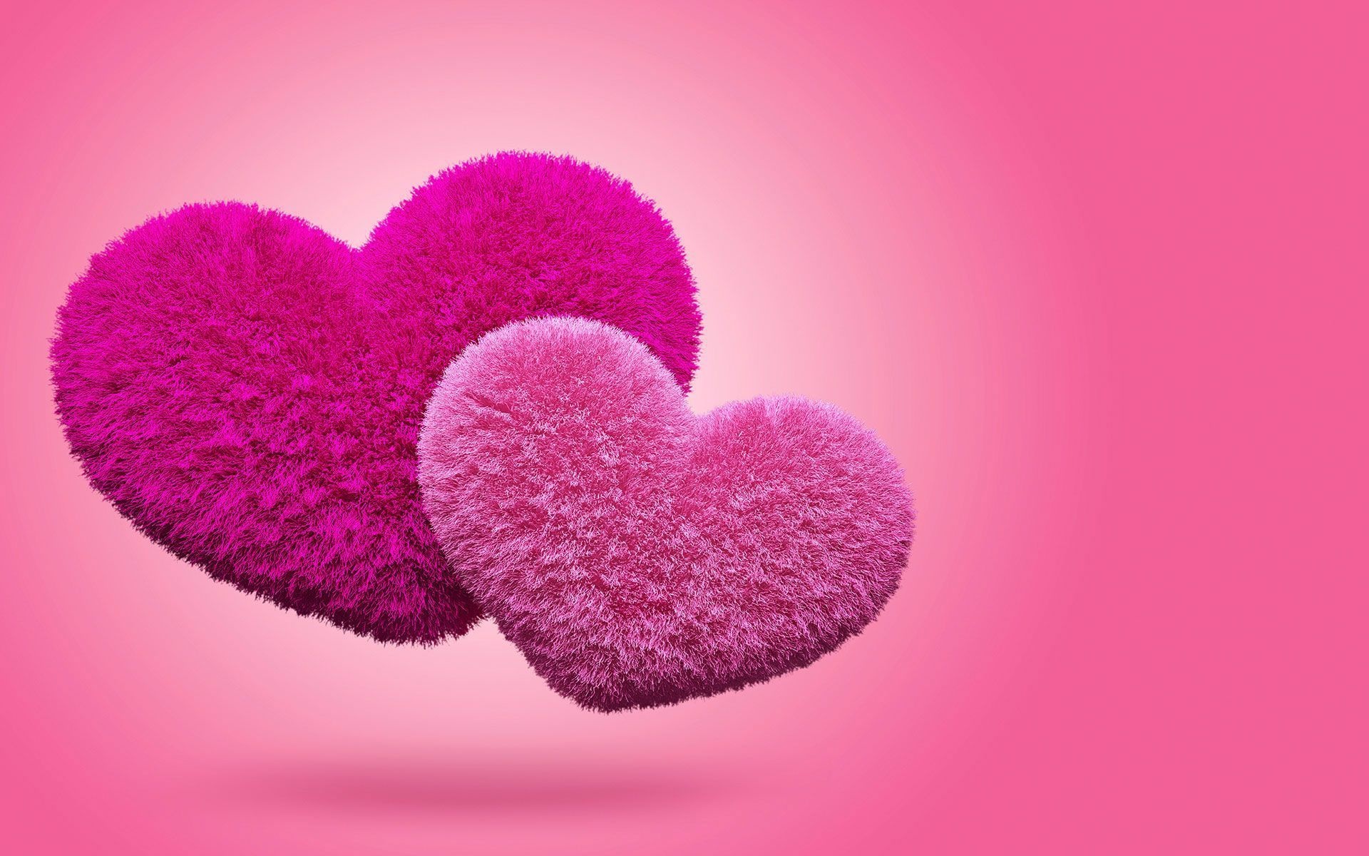 Fuzzy magenta heart, Plush pink heart, Twin furry hearts, HD Desktop wallpaper