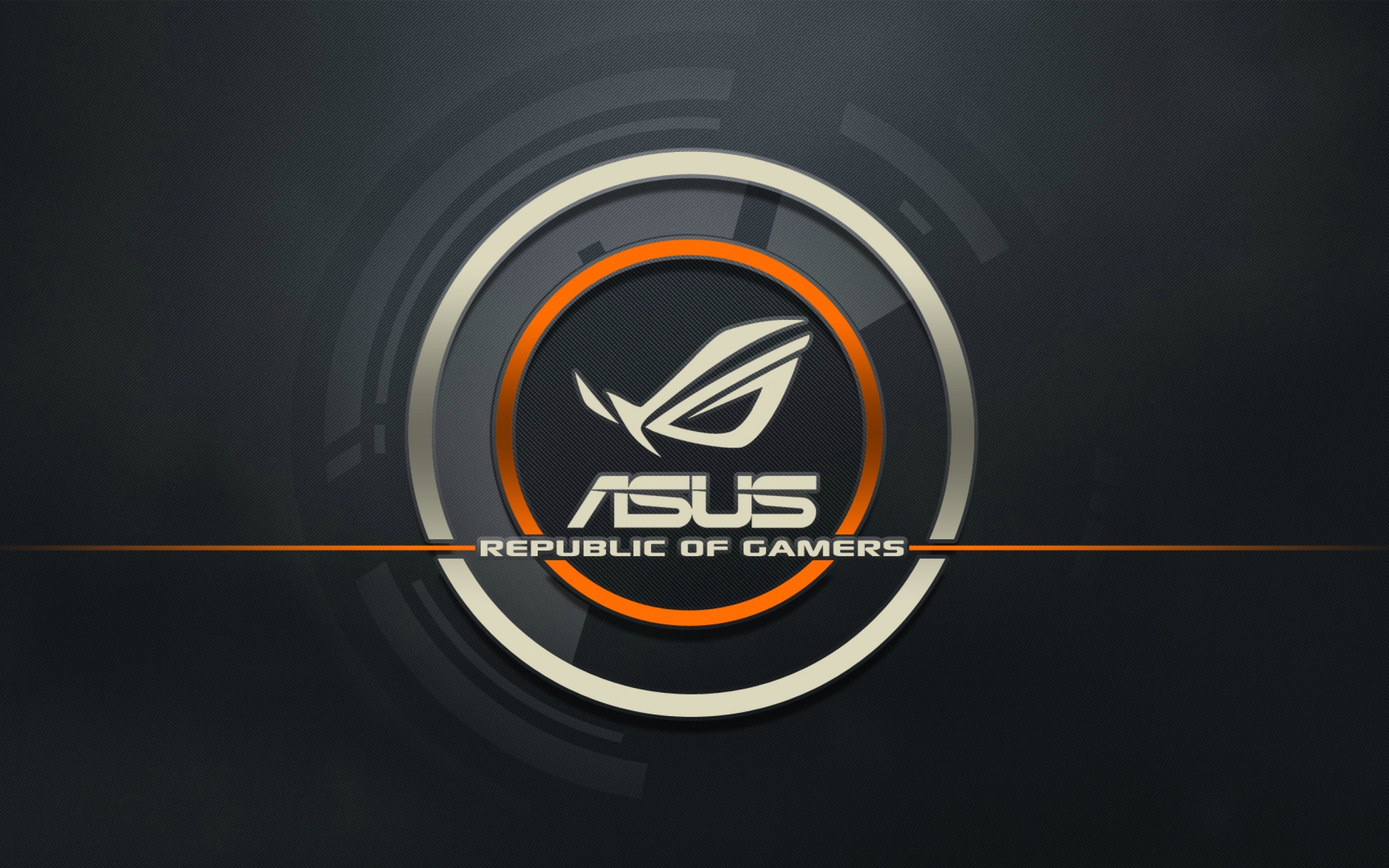 ASUS Republic of Gamers, ROG eye logo, orange circular metallic badge, HD Desktop wallpaper