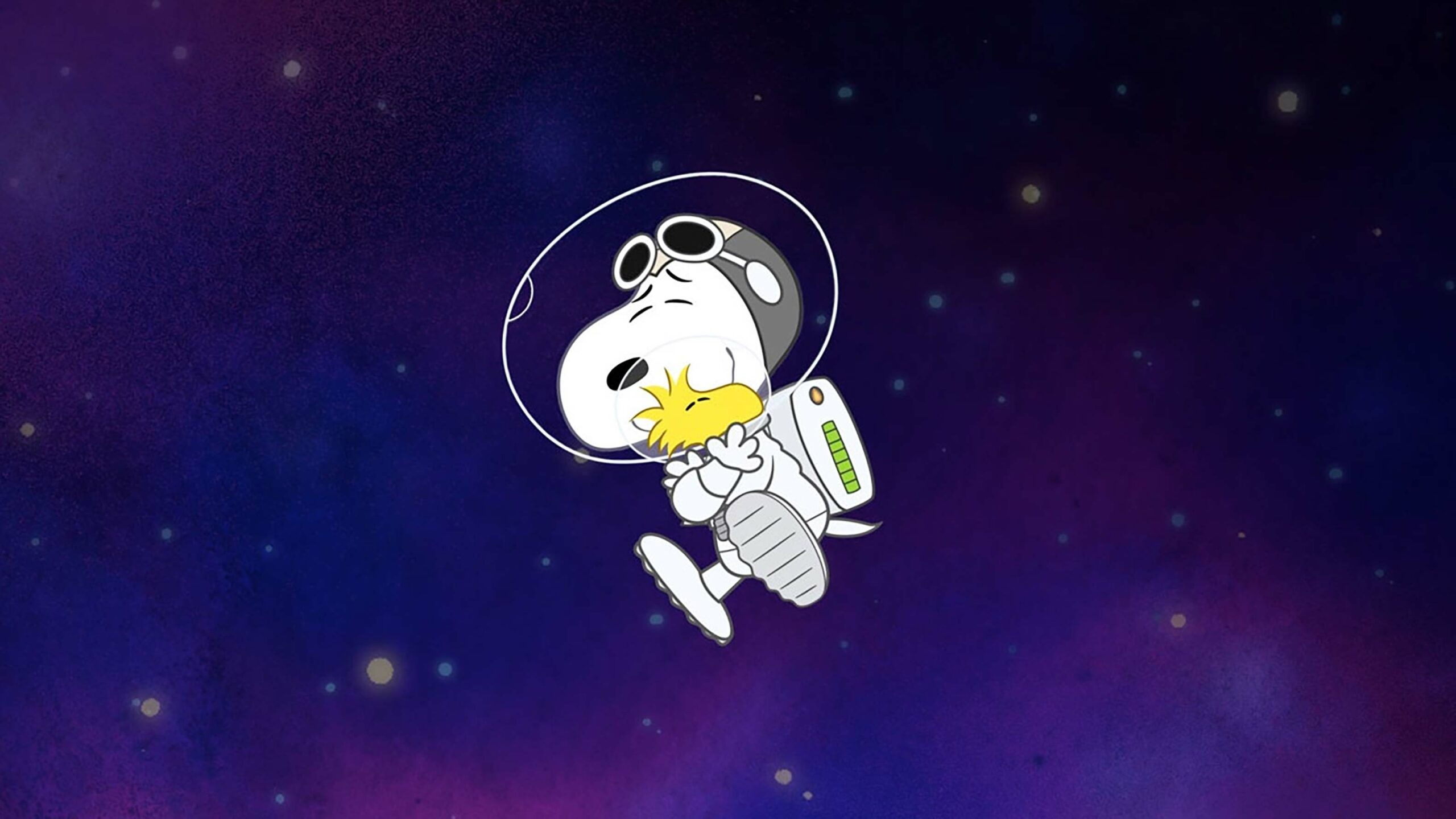 Astronaut Snoopy, Woodstock, Purple starry outer space, HD Desktop wallpaper