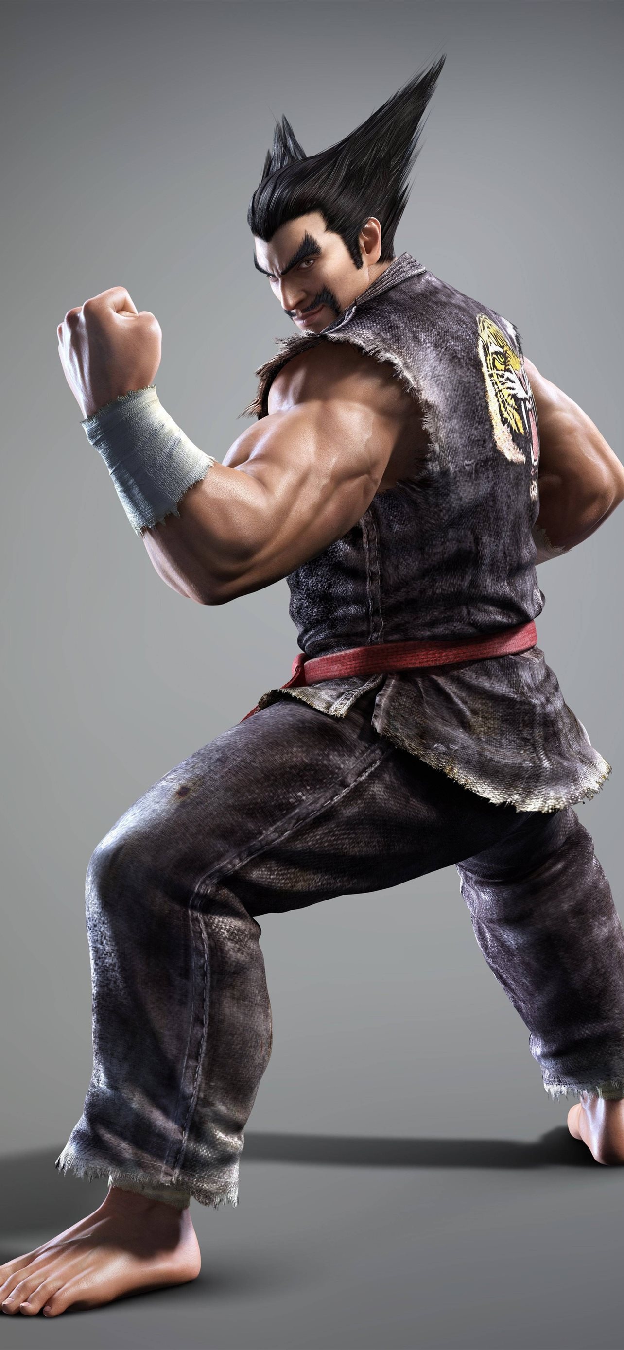 Young Heihachi Mishima, sleeveless tiger gi, martial arts stance, HD Phone wallpaper
