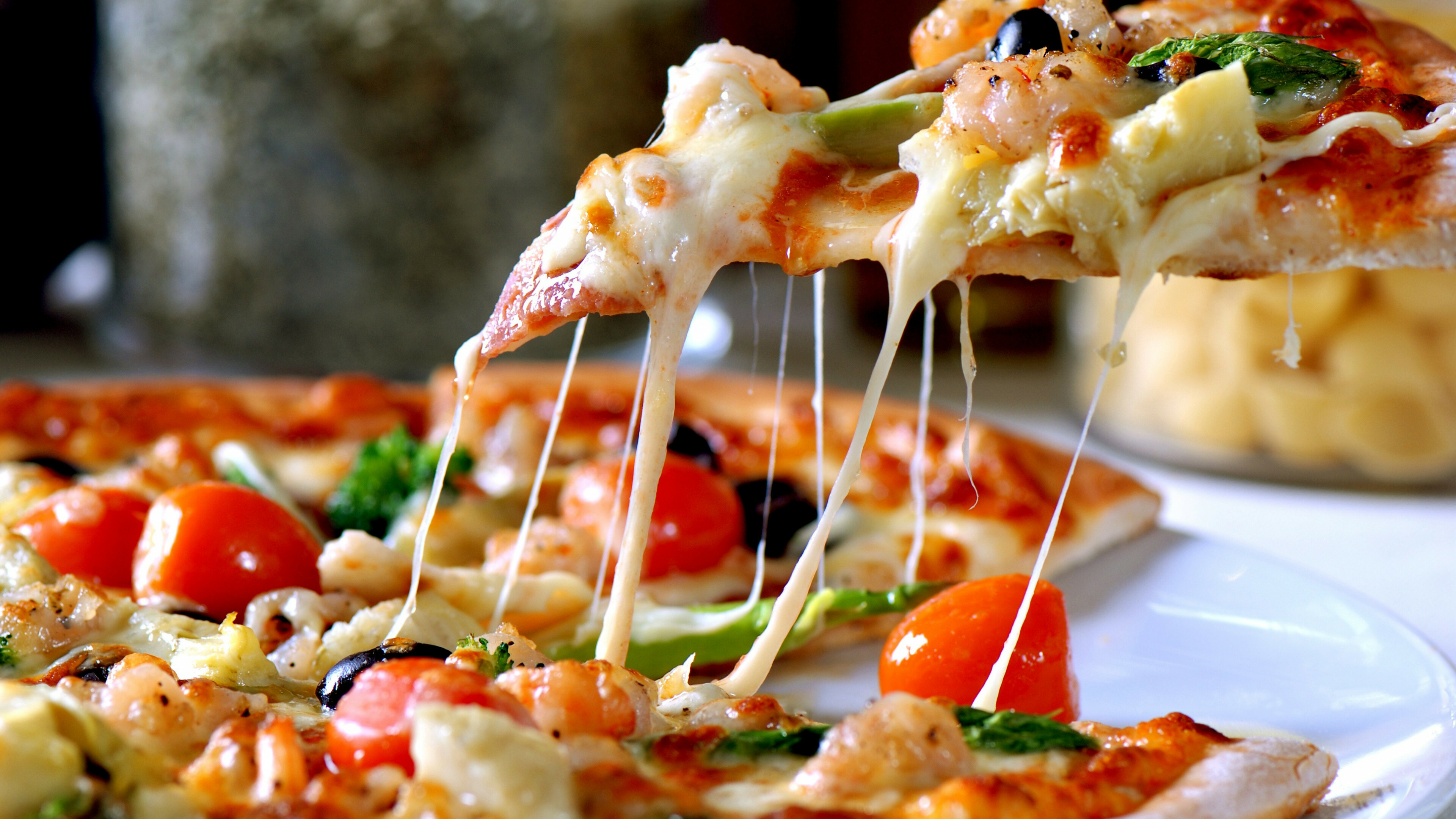 Pizza desktop wallpaper, Appetizing food, Tasty toppings, Crispy crust, 3840x2160 4K Desktop