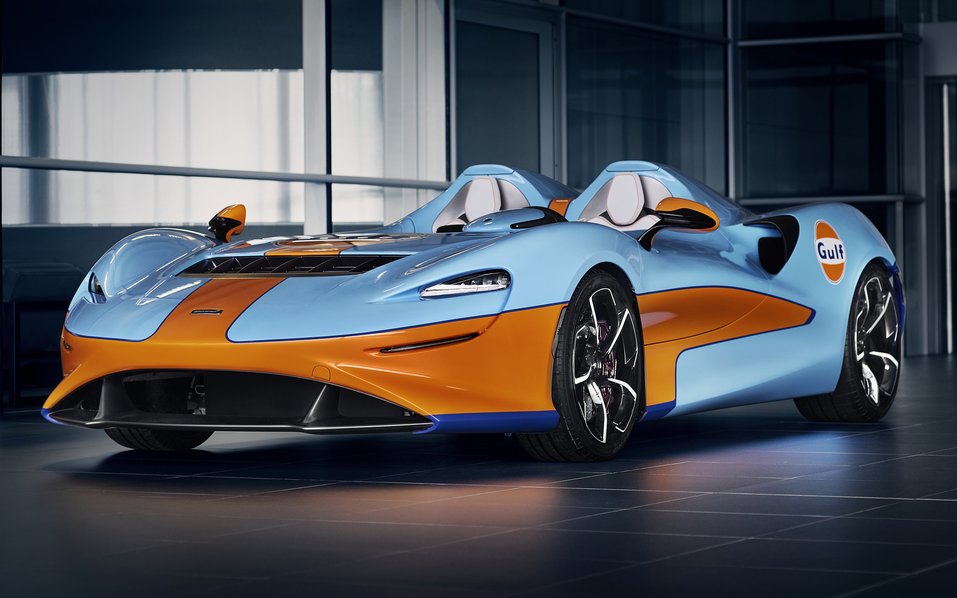 McLaren Elva, Auto beauty, Gulf theme, Car pixel, 1920x1200 HD Desktop