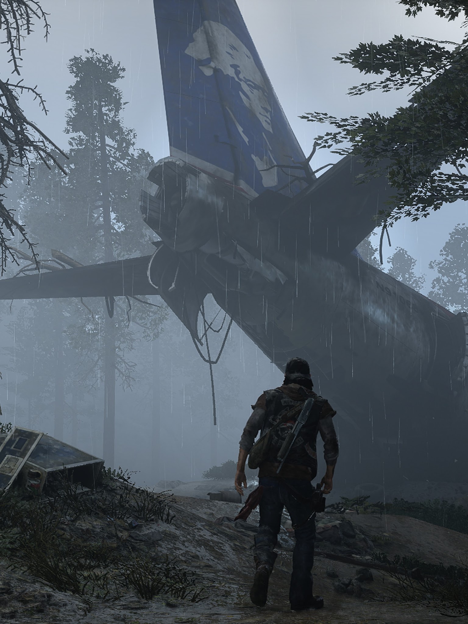 Deacon St. John, crashed airliner wreckage, rainy misty forest, HD Phone wallpaper