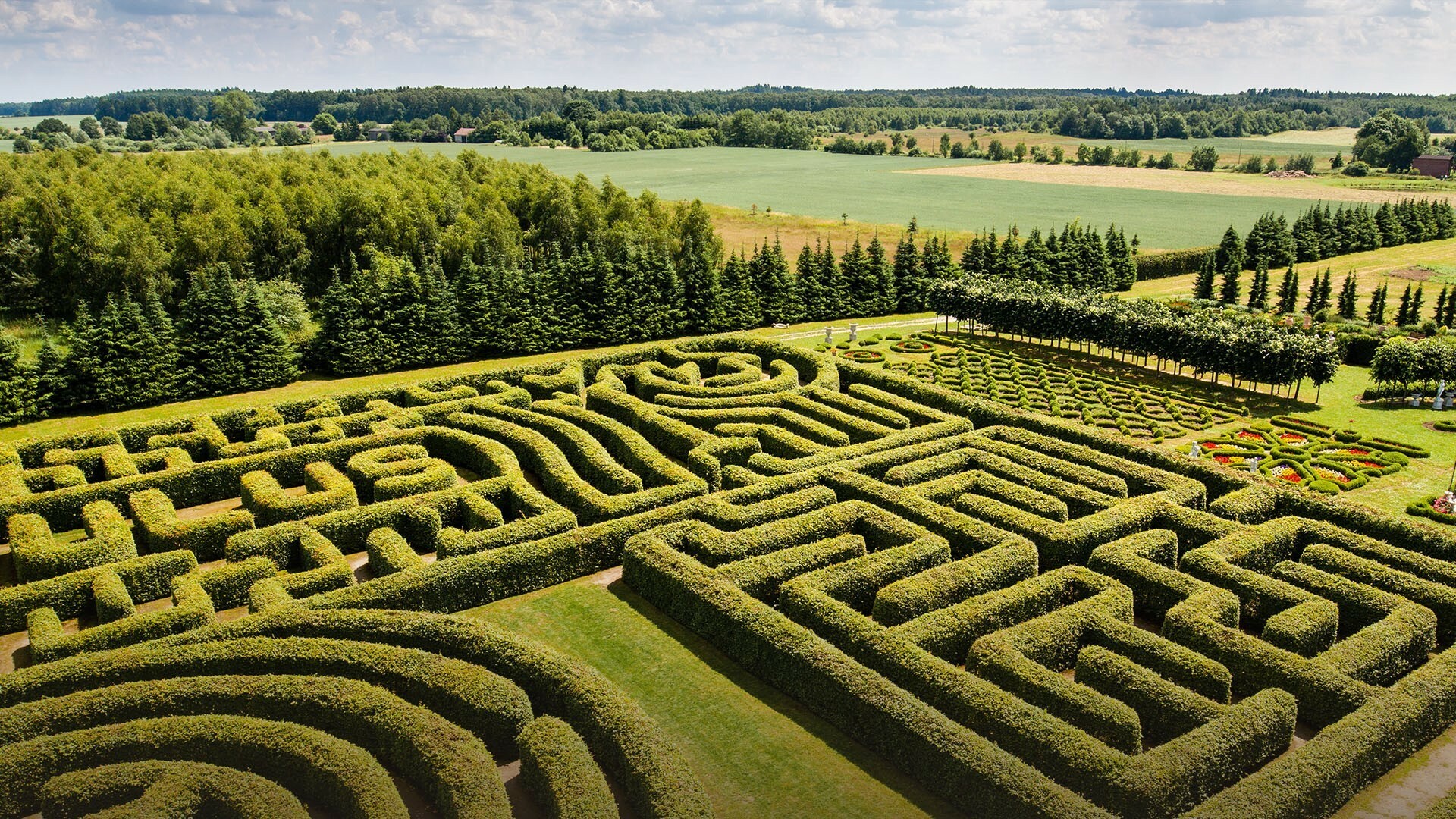 Labyrinth landscape, Trees and grass, Beautiful clouds, Nature HD wallpapers, 1920x1080 Full HD Desktop