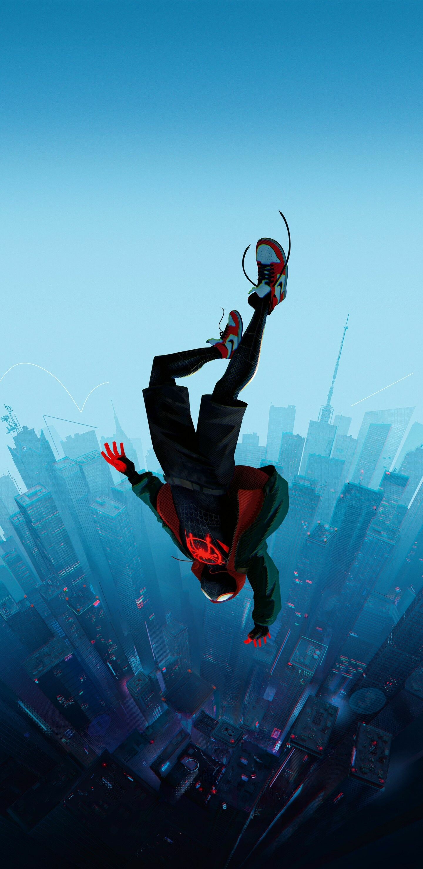 Spider-Man, Miles Morales, falling city wallpaper, 1440x2960 HD Phone